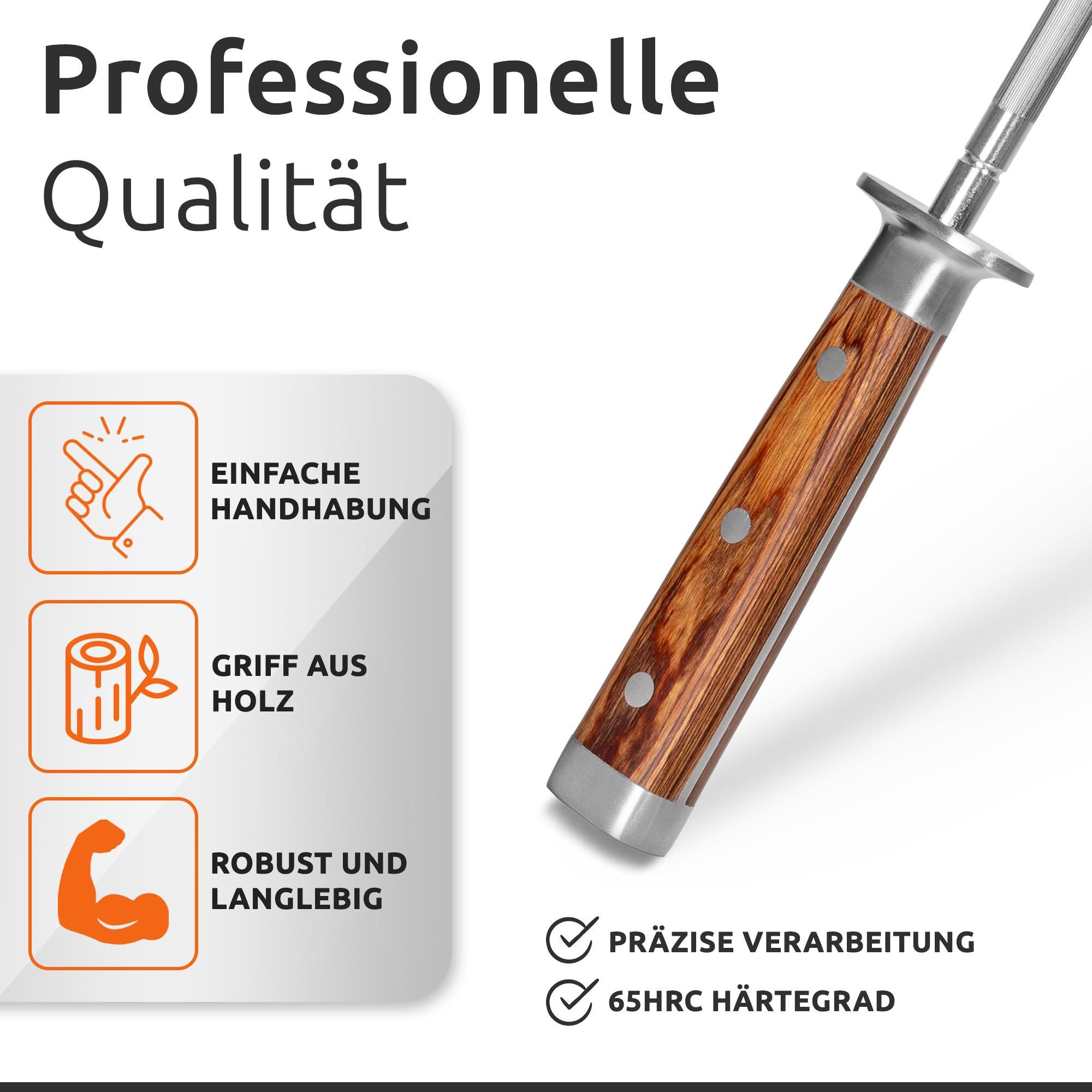 ECENCE Wetzstab Premium Wetzstahl (65 HRC) - Messerschärfer aus gehärtetem Edelstahl