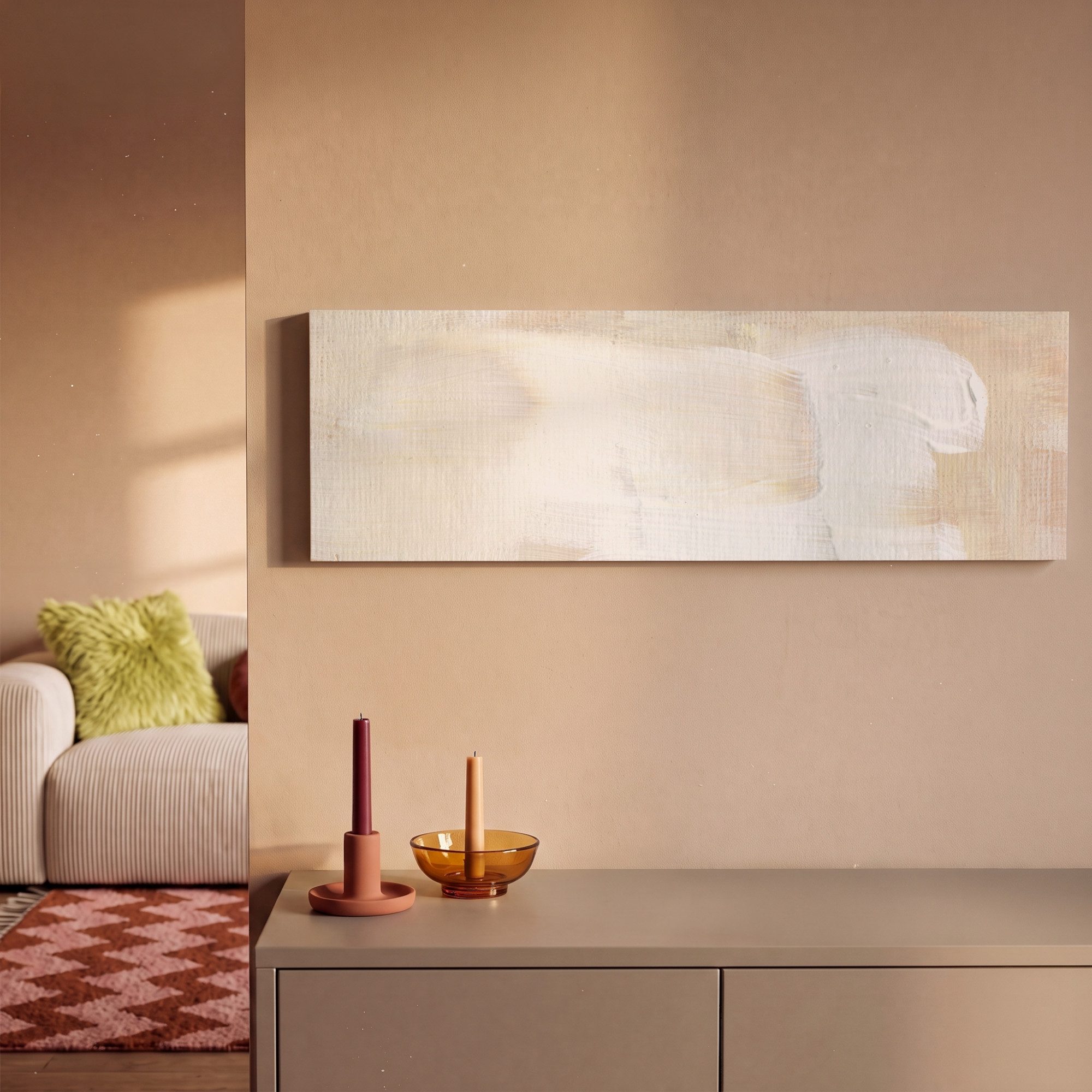 OneMillionCanvasses® Leinwandbild Panorama Kunst - Weiß - Beige - Modern, Fotodruck (1 St), Wandbild, Deko Schlafzimmer Wohnzimmer Flur 60x20 cm – Bild 2 von 5
