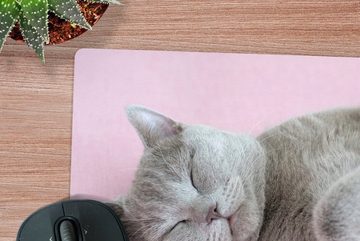 MuchoWow Mauspad Graue Katze schläft auf rosa Teppich (1-St), Gaming, Mousepad, Büro, 27x18 cm, Mausunterlage