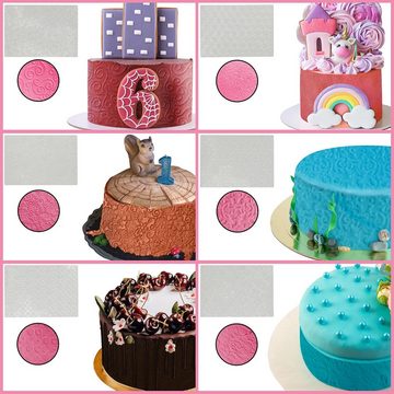 Belle Vous Vorratsdose Fondant Prägematte Set - 12 Stück für Backen und Teig, Kunststoff, (1-tlg), Plastik Prägematte Fondant Backen Stempel Teig Matte Set - 12 Stück