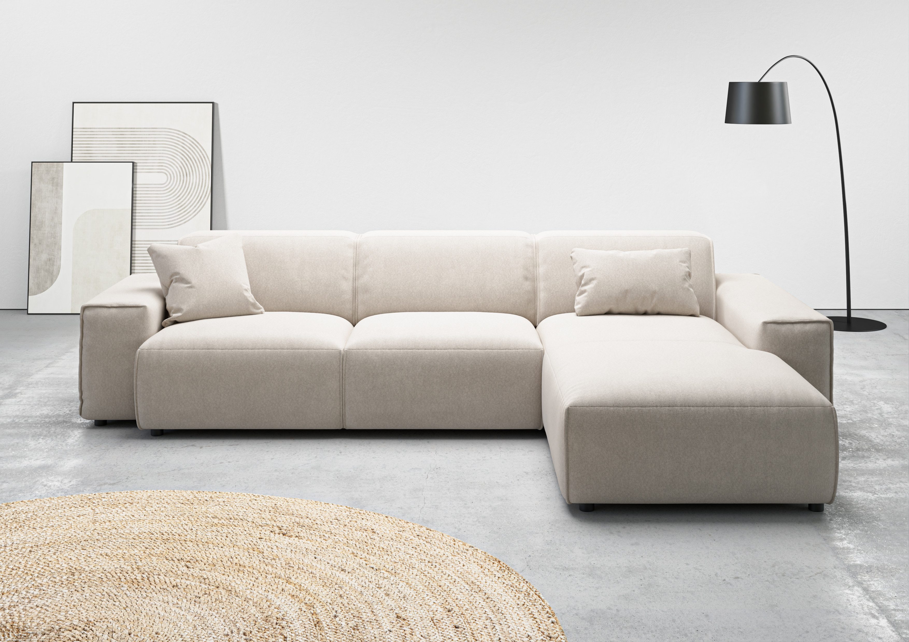 Home affaire Ecksofa Glimminge auch in Breitcord, Feincord, Bouclé + Easy care-Bezug, L-Form, Breite 294, Zierkissen