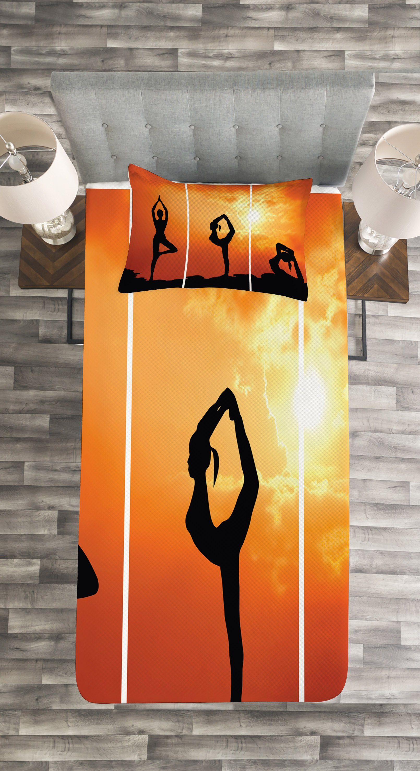 Sonnenuntergang Tagesdecke Kissenbezügen Waschbar, mit Abakuhaus, bei Frauen Yoga Set Praxis