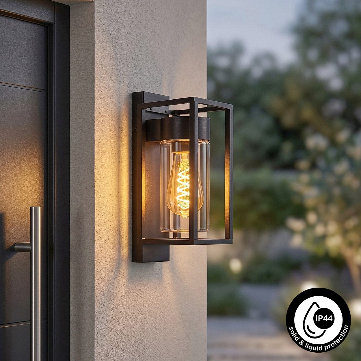 hofstein Außen-Wandleuchte Außenleuchte aus Metall/Glas in Schwarz/Klar, ohne Leuchtmittel, moderne Wandlampe für Terrasse/Hof/Eingangsbereich, 1 x E27, IP44