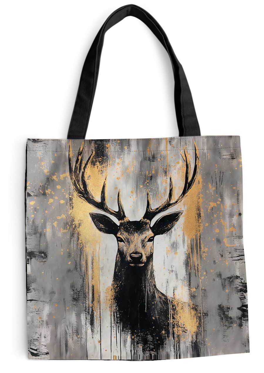 MuchoWow Shopper Abstrakt - Hirsch - Geweih - Gold, Handtasche, Damen und Herren, Schultertasche, Umhängetasche, Tote Bag