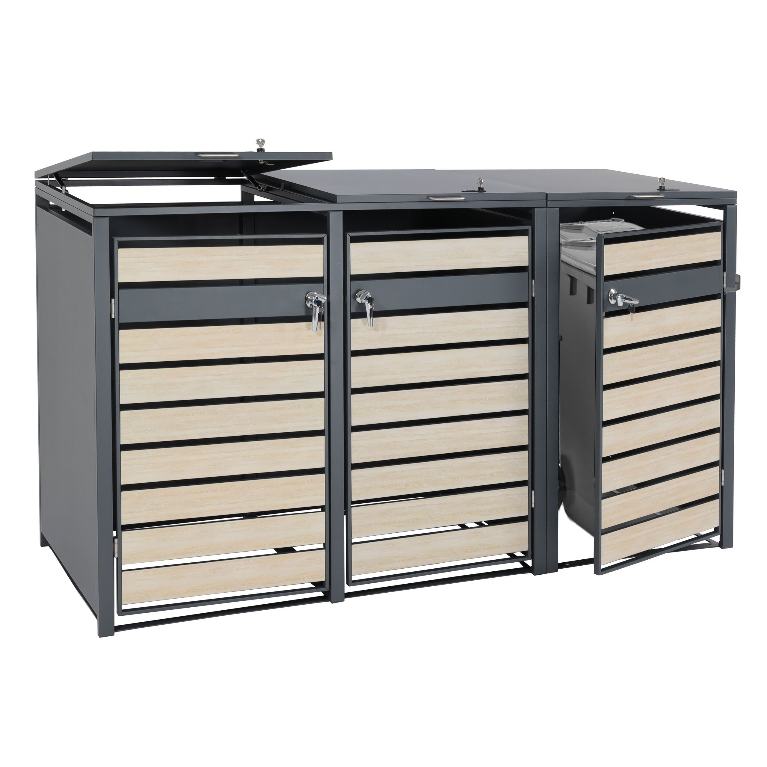 MCW Mülltonnenbox MCW-J81-3-6 (1 St), UV-beständig, Praktische Einhand-Bedienung
