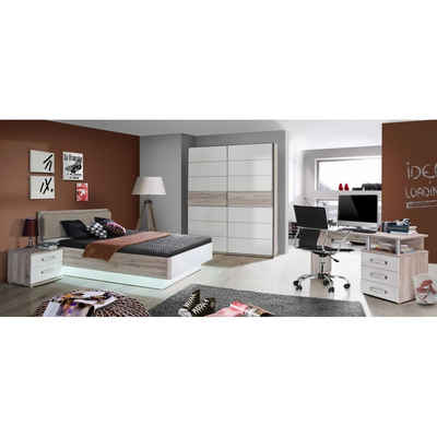Forte Möbel Jugendzimmer-Set Jugendzimmer 4-teilig Rondino bestehend aus Bett 140x200 / KLS 170 cm / Nako / Schreibtisch