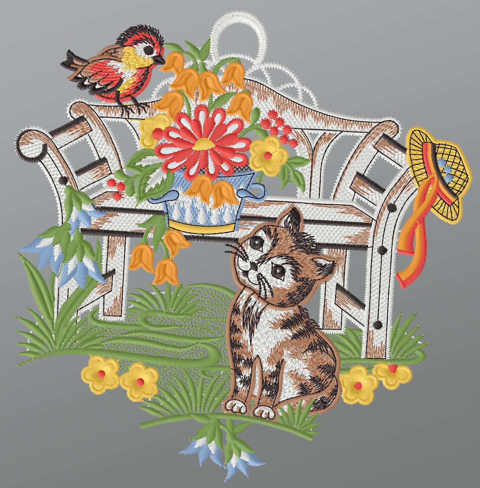 Plauener Spitze® Fensterbild lauschiges Plätzchen, HxB 22x22cm