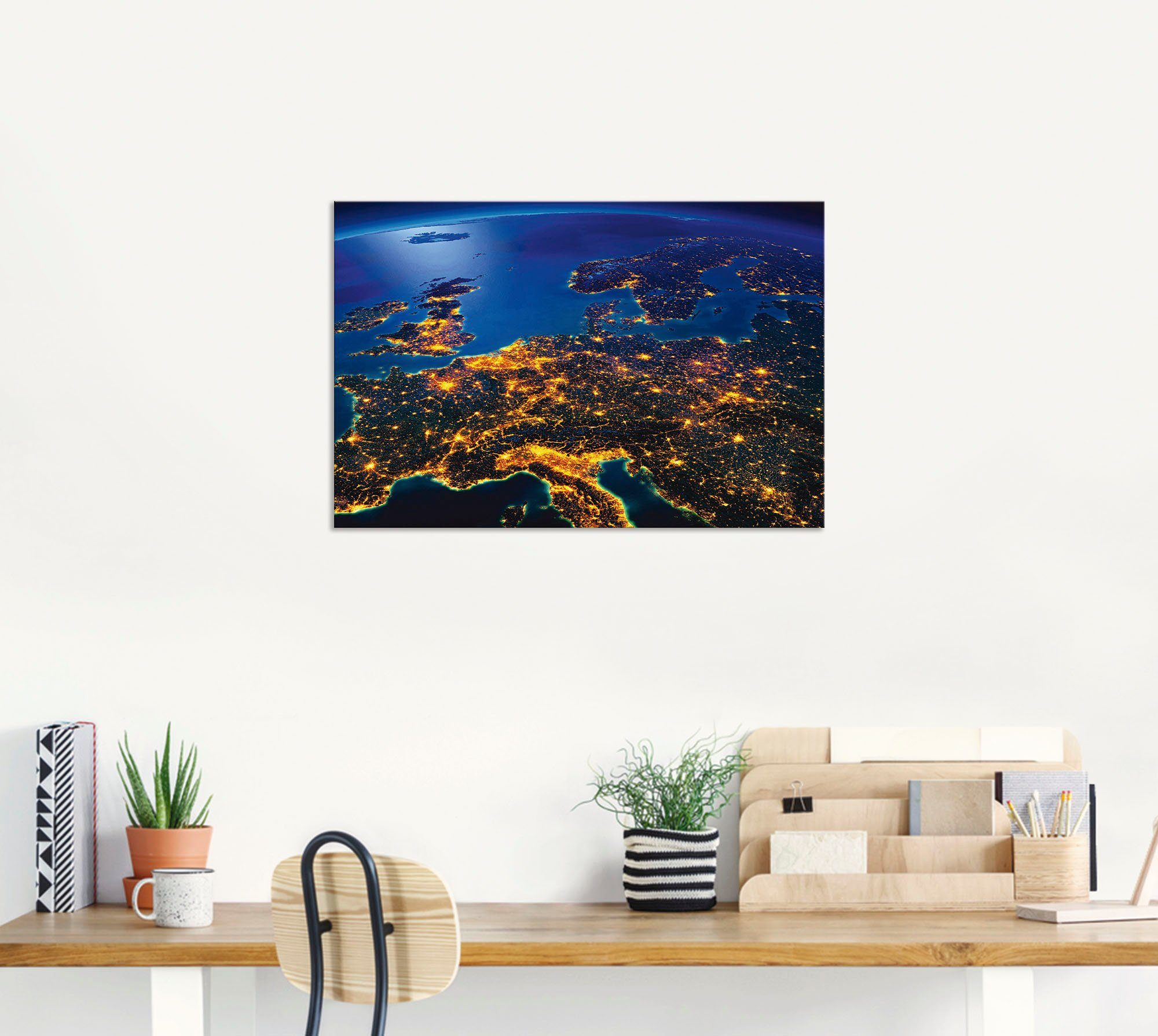 Artland Wandbild Zentral Europa vom Leinwandbild, & Weltall (1 Wandaufkleber Weltraum, versch. in oder Alubild, als Kosmos Poster Größen St)