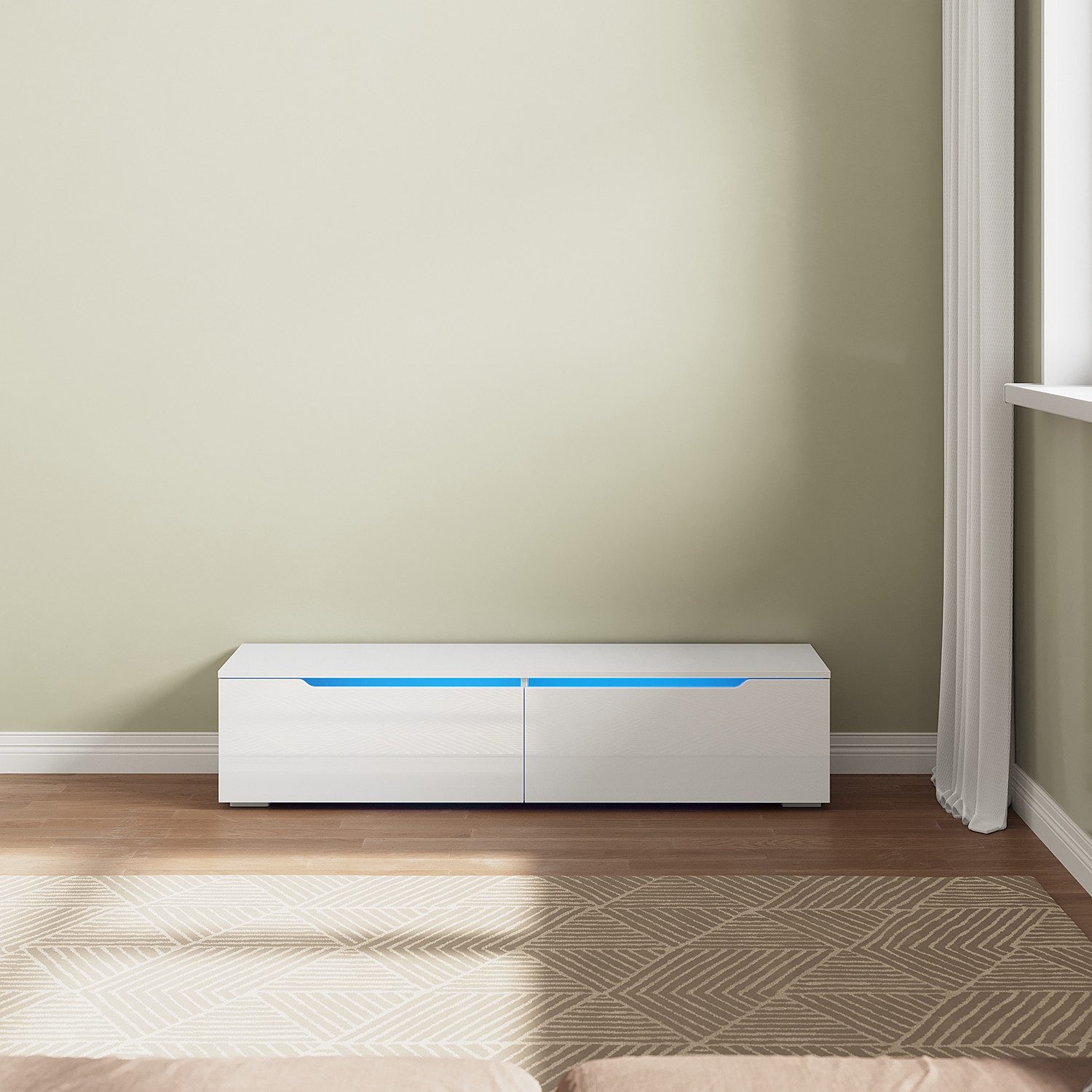 SONNI TV-Schrank Lowboard TV Schrank weiß/schwarz Hochglanz 100-200cm mit LED-Beleuchtung,hängend/stehend Lowboard, 140cm