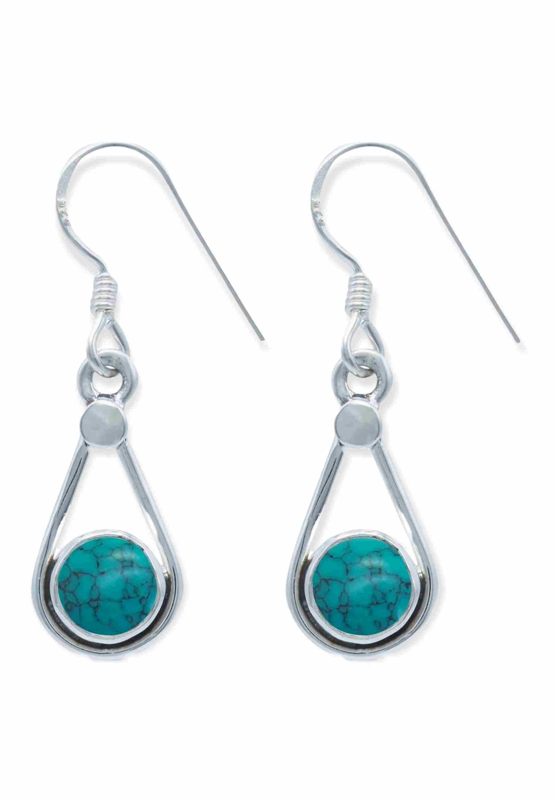 mantraroma Paar Ohrhänger HATA aus 925 Silber mit Türkis (Paar, Paar Ohrringe mit Schmuckbeutel), 925 Sterling Silber Ohrringe für Damen