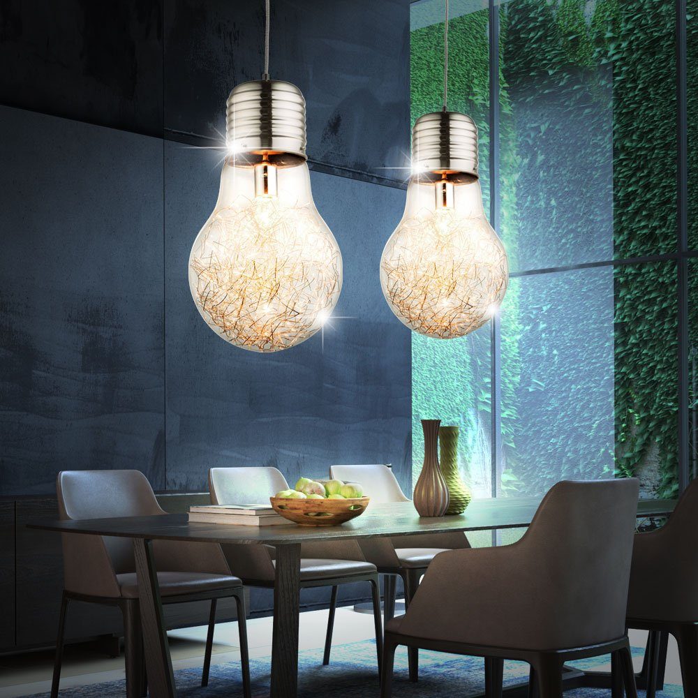 etc-shop Glas Pendel Lampe Decken Leuchtmittel nicht Ess Zimmer Geflecht Wohn Leuchte Design inklusive, Pendelleuchte, Draht