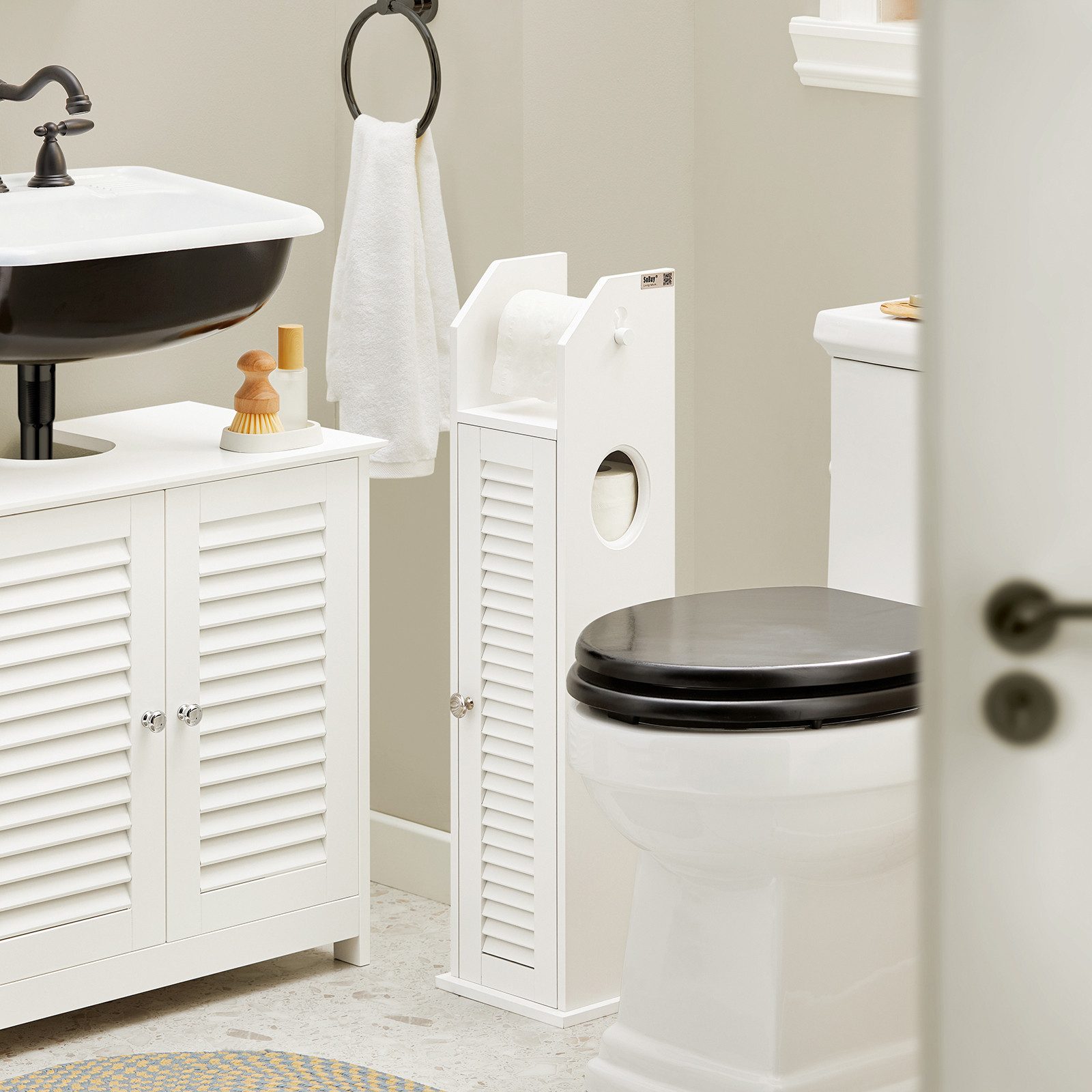 SoBuy Toilettenpapierhalter BZR49, Freistehend Toilettenrollenhalter Toilettenschrank Badschrank