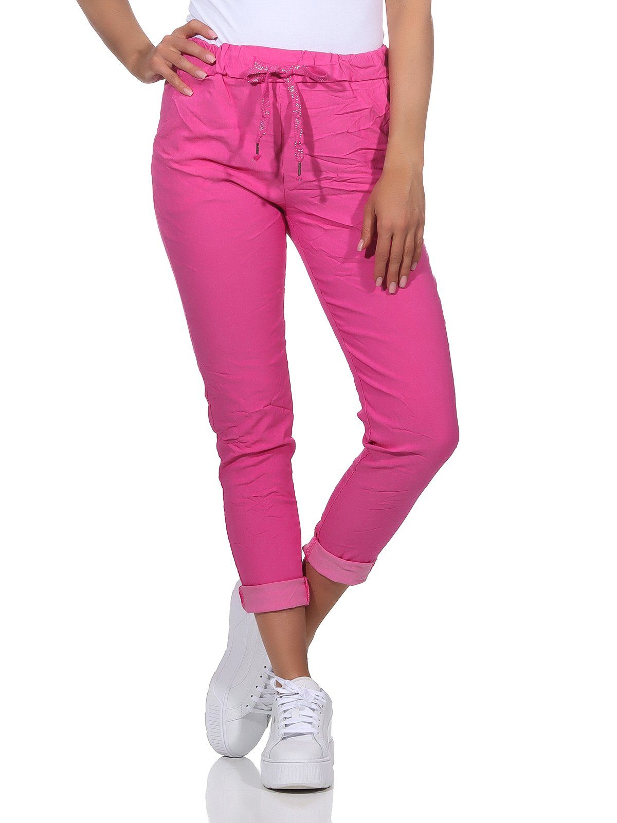 Aurela Damenmode Schlupfhose Sommerhose Damen Chinohose leichte Schlupfhose auch in großen Größen erhältlich, Stretch-Jeans in modischen Sommerfarben, max. Körpergröße 1,69m Pink