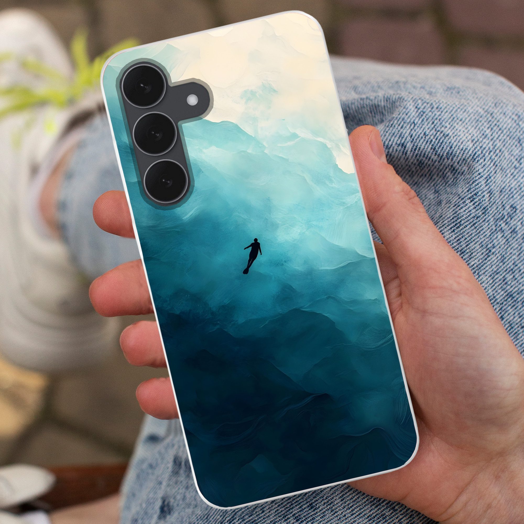 MuchoWow Handyhülle für Samsung Galaxy S25 FE Meer - Silhouette - Abstrakt - Blau, Smartphone-Bumper, Print, Handy Schutzhülle Dünn