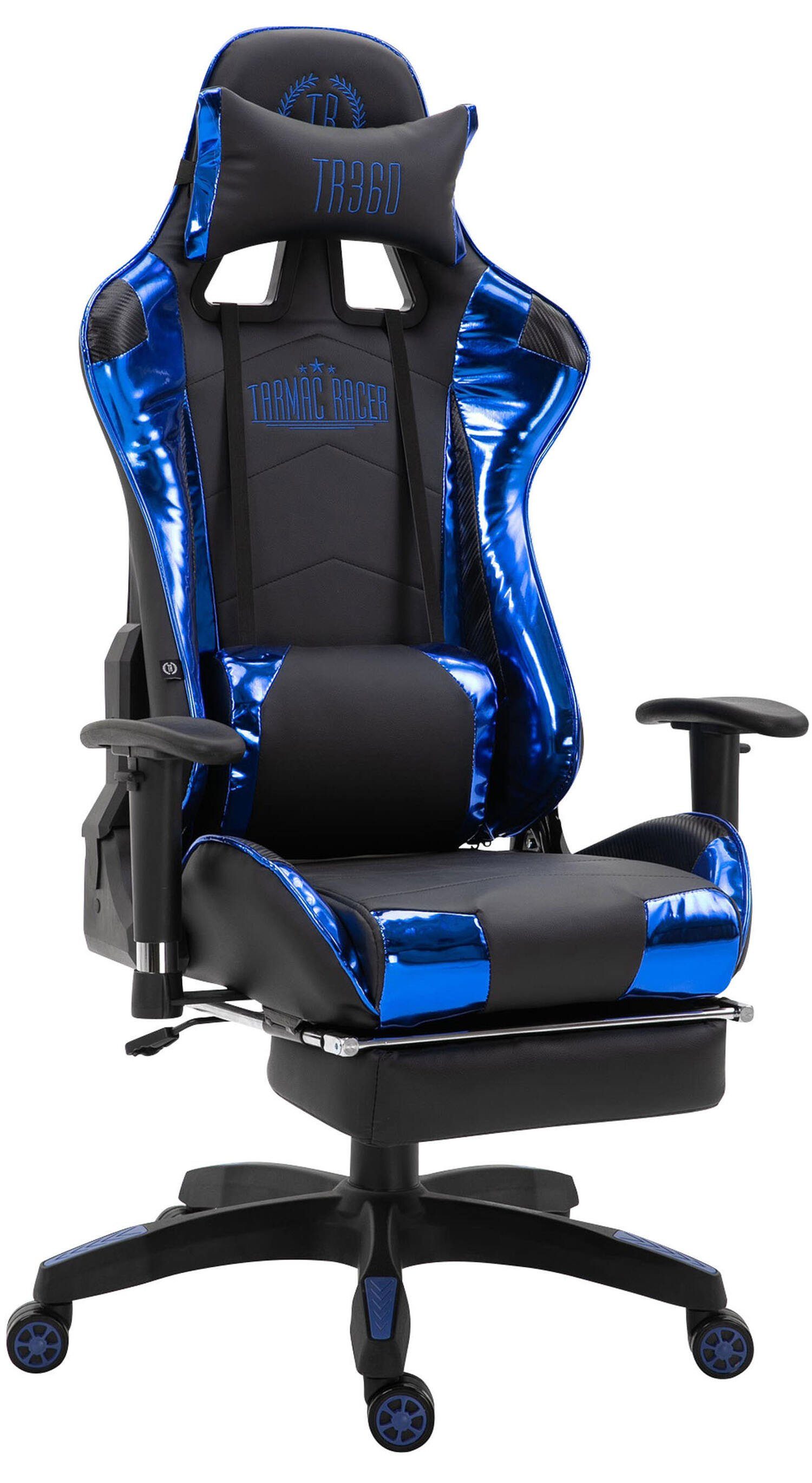 (Schreibtischstuhl, schwarz Sitz: Turbine bequemer TPFLiving Drehstuhl, 360° Gaming-Stuhl - - Kunststoff Kunstleder drehbar Gamingstuhl, und höhenverstellbar Racingstuhl, mit Rückenlehne Gestell: Chefsessel), schwarz/blau