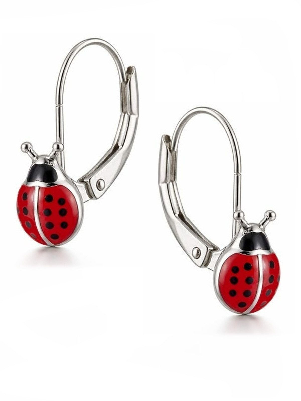 Goldene Hufeisen Paar Ohrhänger Mädchen Kinder Marienkäfer Brisur Ohrringe aus 925 Silber (inkl. Etui), Hypoallergen und hautfreundlich - ideal für empfindliche Haut.