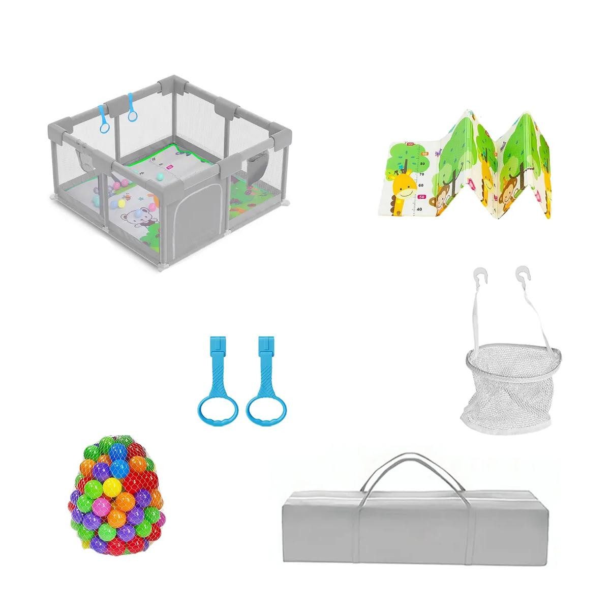 FIVMEN Laufstall Absperrgitter Aktivitätsbereich 120x120x65cm, Tragbarer Kinderzaun Netz Sicherheitsspielplatz für Kinder