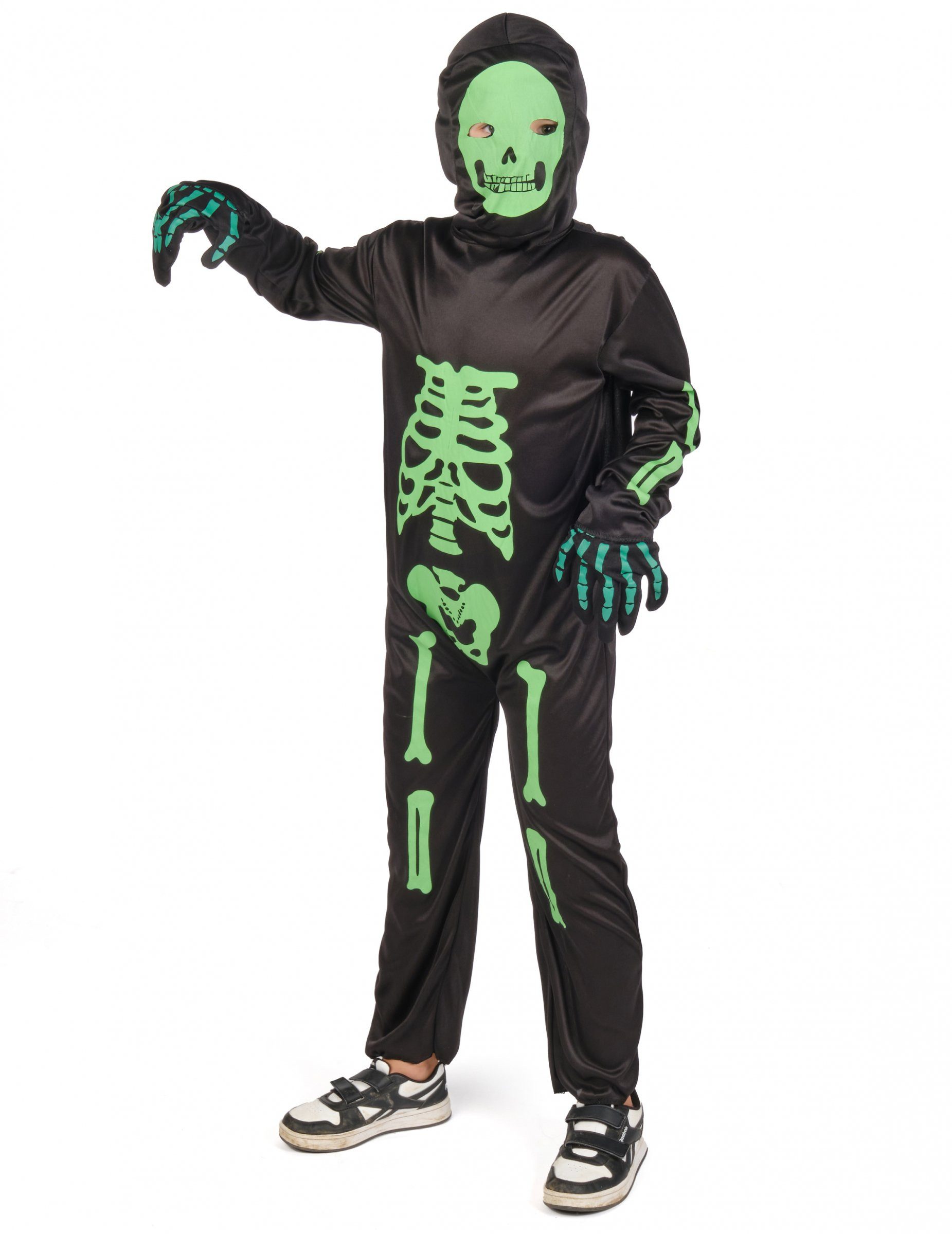 JADEO Kostüm Schauriges Skelett Halloween-Kinderkostüm schwarz-grün