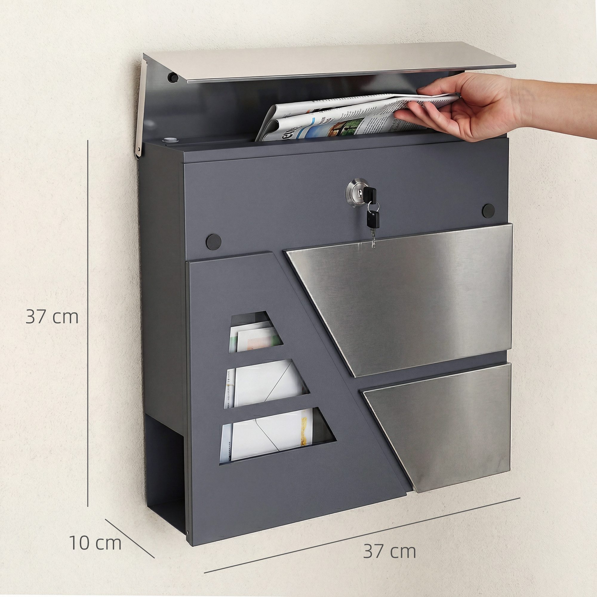 HOMCOM Briefkasten Moderner Postkasten (Packung, 1-St., Wandbriefkasten mit Zeitungsfach), inkl. 2 Schlüssel