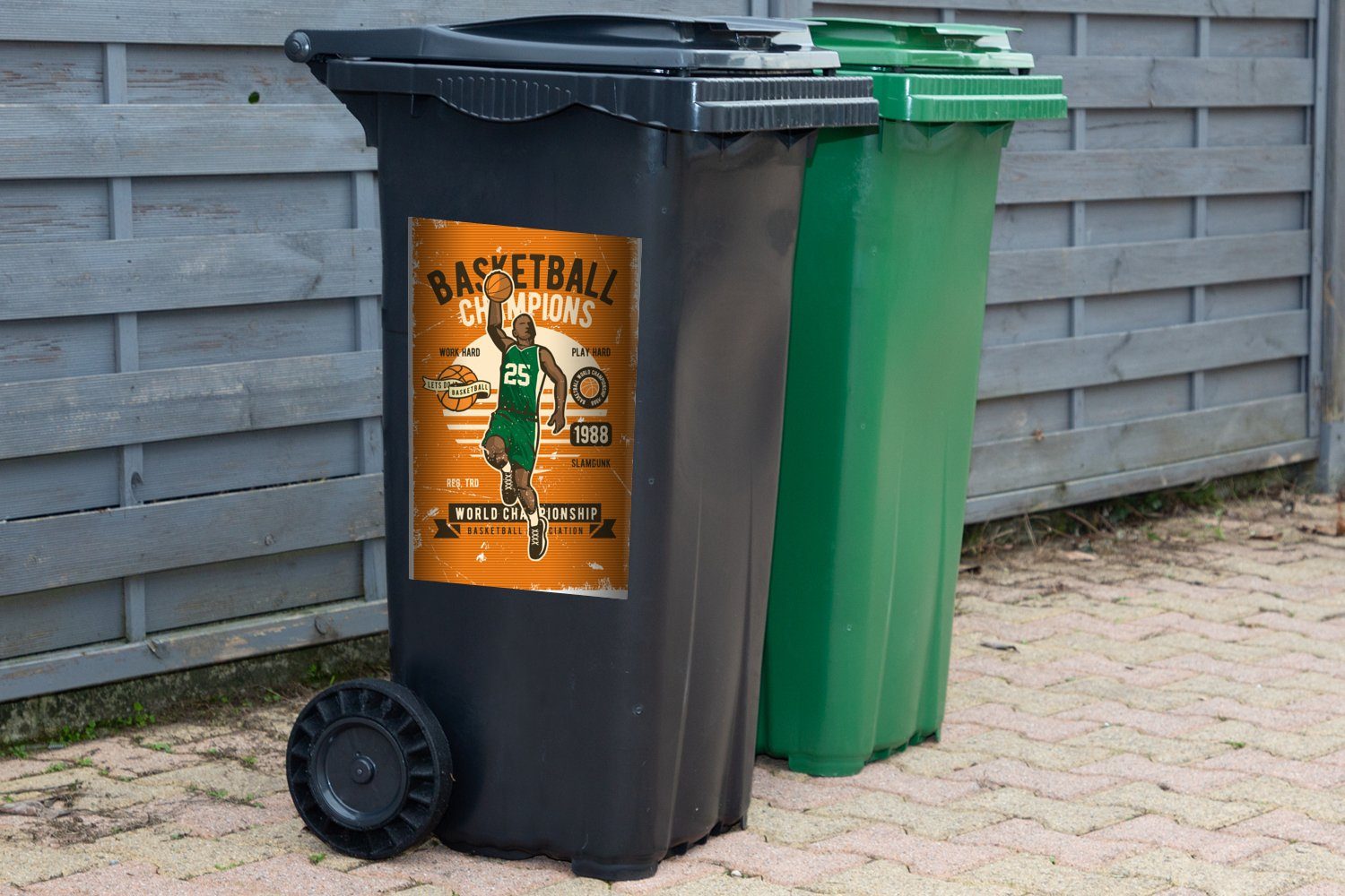 - Container, - Abfalbehälter St), Mülltonne, Basketball Sport MuchoWow - (1 Mancave Wandsticker Sticker, Mülleimer-aufkleber, Retro