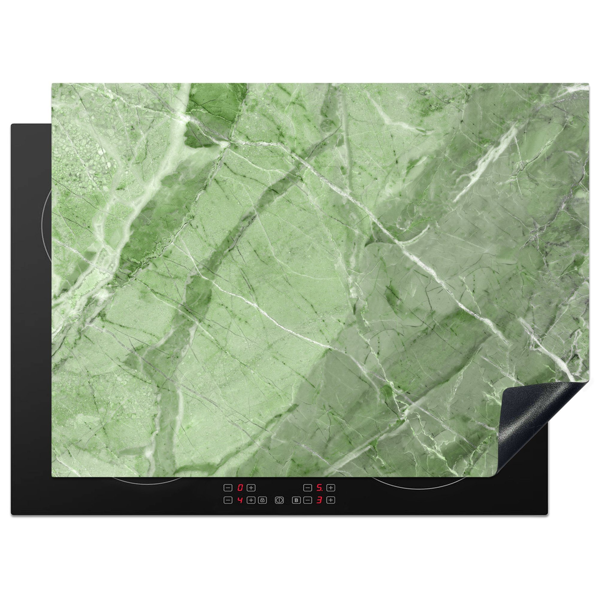 MuchoWow Herdblende-/Abdeckplatte Stein - Granit - Grün - Weiß, Vinyl, (1 tlg), 70x52 cm, Mobile Arbeitsfläche nutzbar, Ceranfeldabdeckung