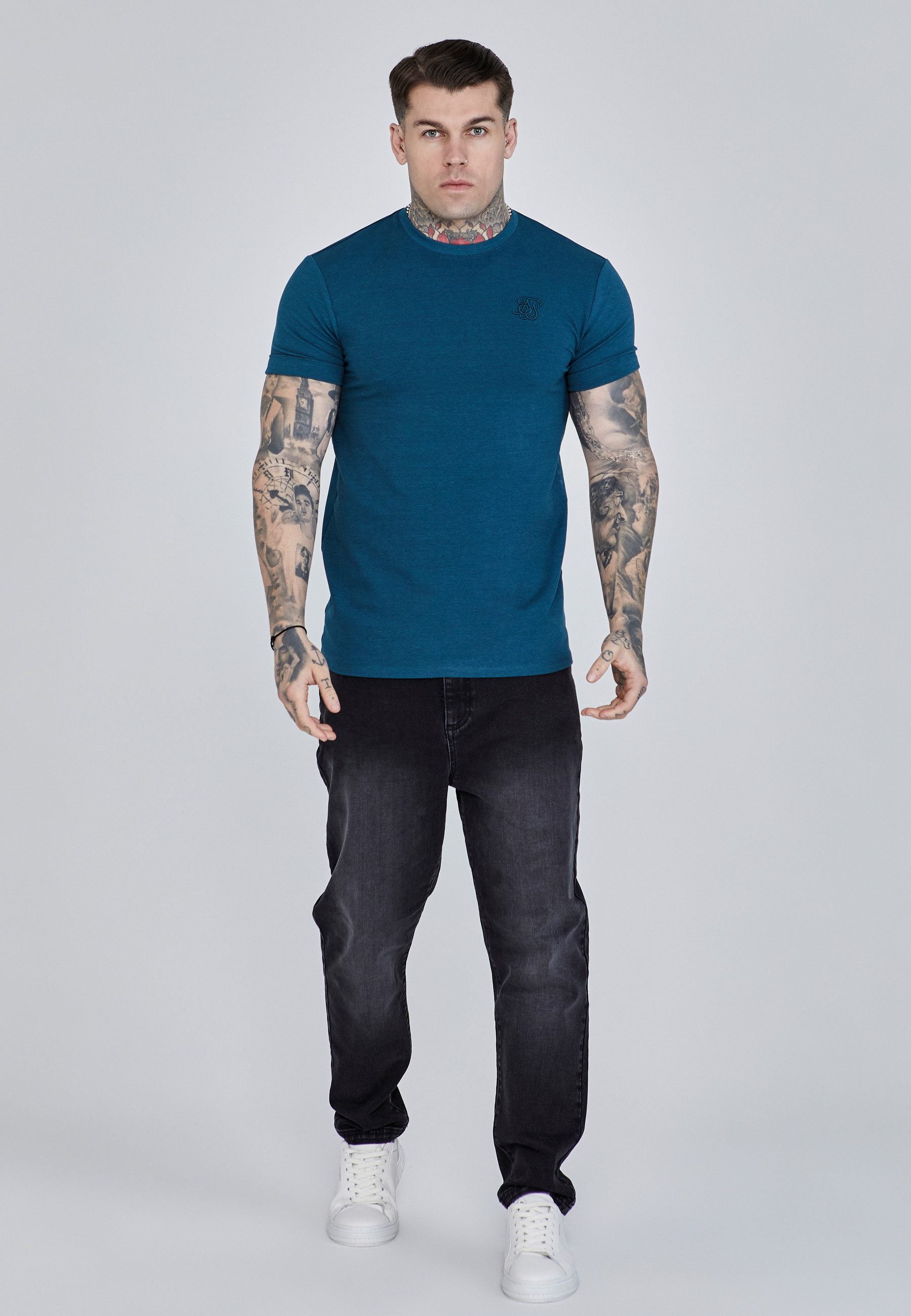 Siksilk T-Shirt SikSilk Herren Türkis Roll Sleeve T-Shirt