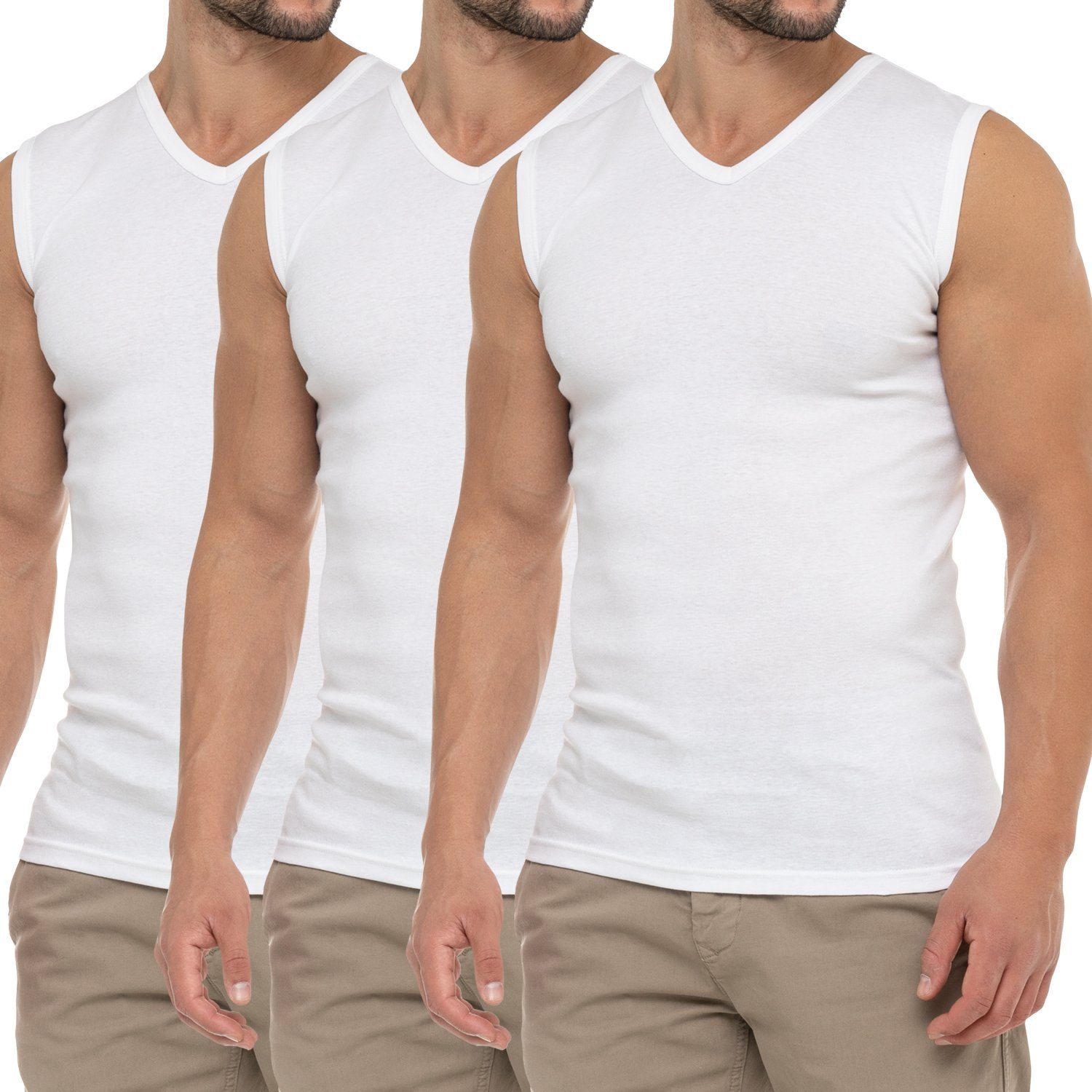 celodoro Unterhemd Herren Business Muskelshirt V-Neck (3er Pack) Muscle Shirt Weiss