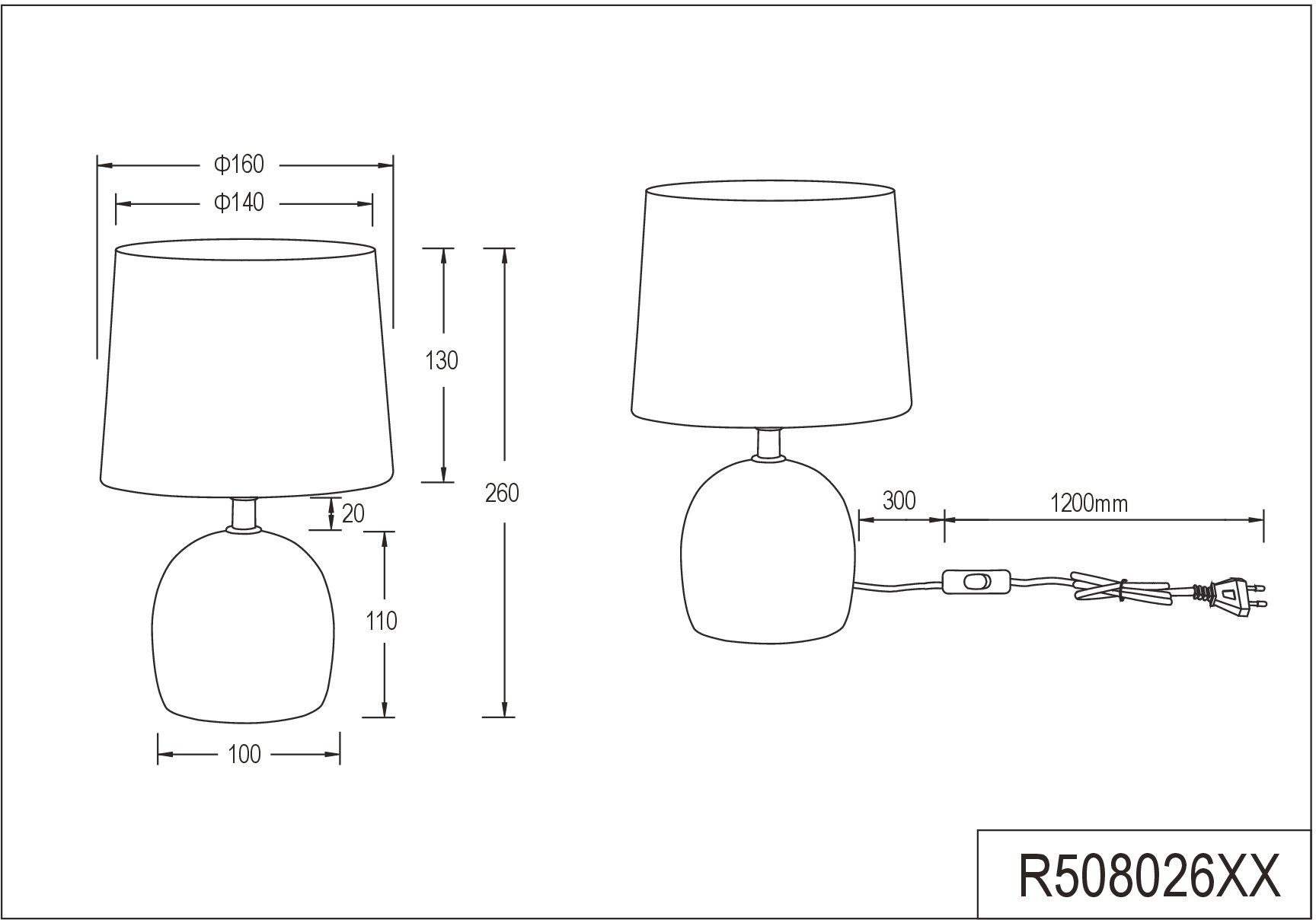 TRIO Leuchten Tischleuchte Höhe Ã˜ Schnurschalter mit wählbar, frei 16cm, Leuchtmittel, 26cm, Ein-/Ausschalter, E14-Leuchtmittel ohne MALU