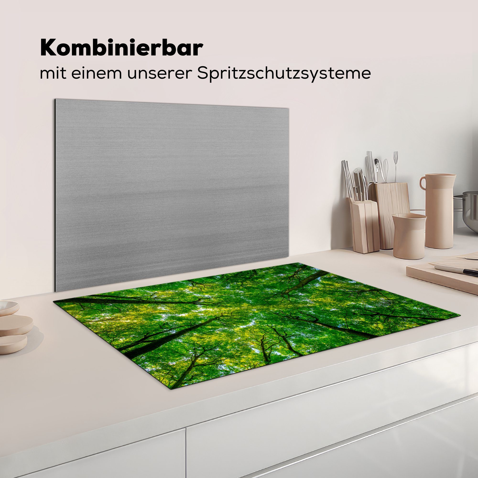 Vinyl, Ceranfeldabdeckung MuchoWow Bäume Herdblende-/Abdeckplatte 81x52 Induktionskochfeld (1 die Schutz cm, für küche, - Wald Grün, tlg), -