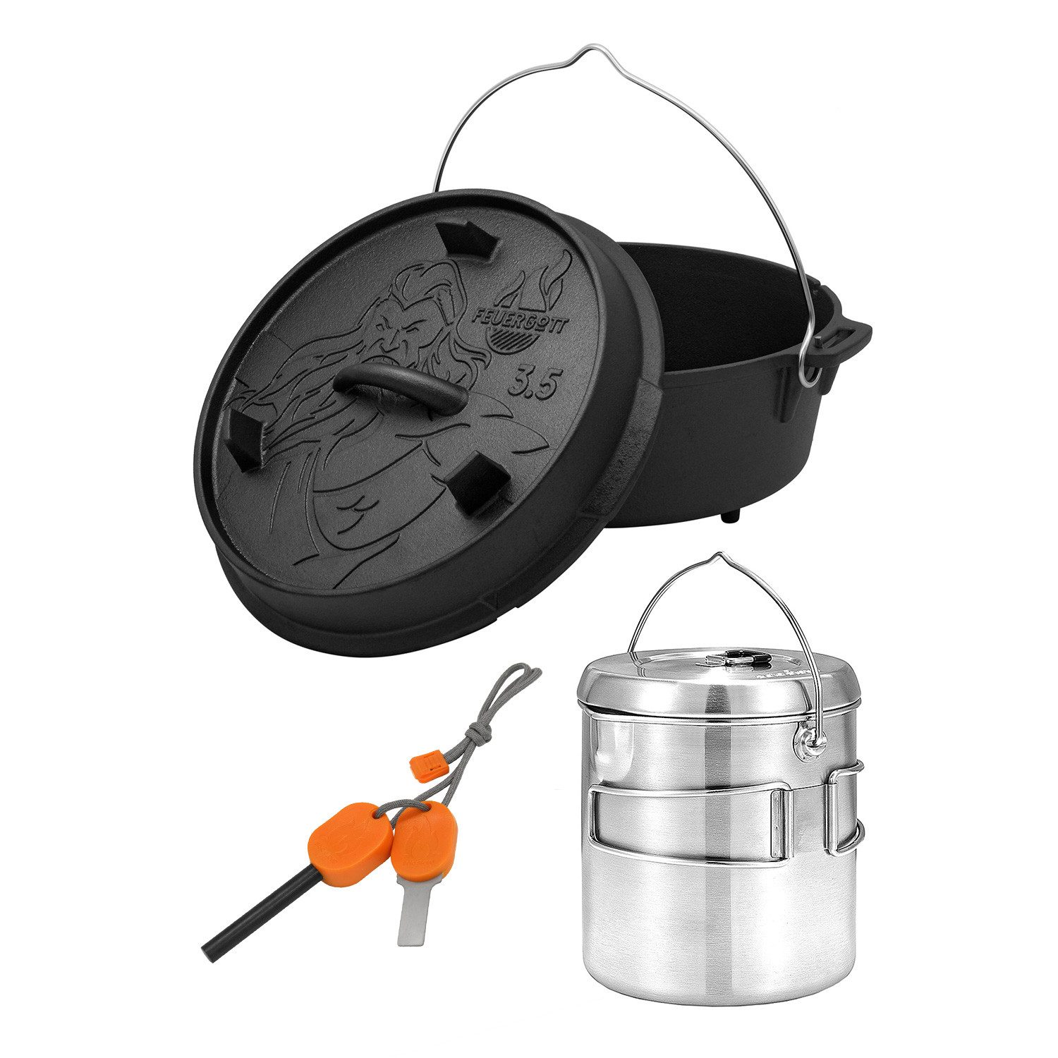 Feuergott Grilltopf FEUERGOTT Dutch Oven 3,5 l mit Füßen + Solo Stove Pot 1800