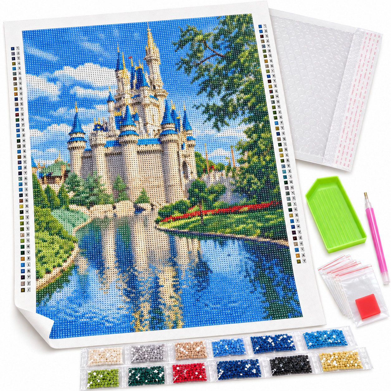 GOLDEN Kreativset Diamond Painting Set Schloss mit Wasserspiegelung Leinwand 30 × 40 cm