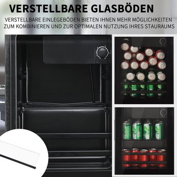 Merax Table Top Kühlschrank 55L mit Gefrierfach, Glastür, LED-Beleuchtung, Getränkekühlschrank SC-55P, 55 cm hoch, 40 cm breit, Mini Kühlschrank, Kühl- und Gefrierfunktion, freistehend