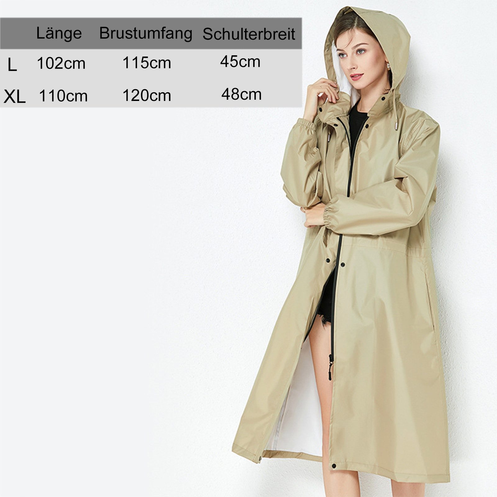 MOPUEA Regenjacke Lange Regenjacke Wasserdicht Winddicht Leicht Faltbar Outdoor Jacke (Regenjacke für Alltag, Reisen und wechselhaftes Wetter, Leicht faltbar, s – Bild 3 von 4