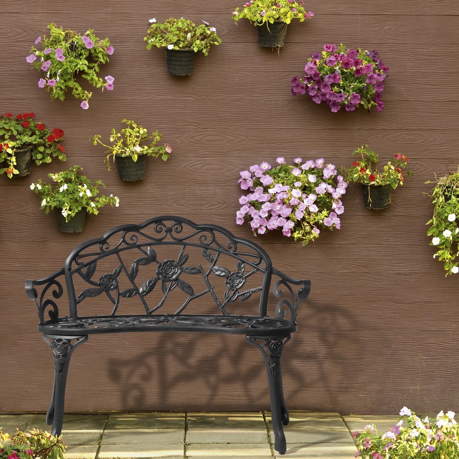 VINGLI Bank Gartenbank Metall Aluminium Rose, wetterfeste Sitzbank für 2 Sitzer – Bild 4 von 5