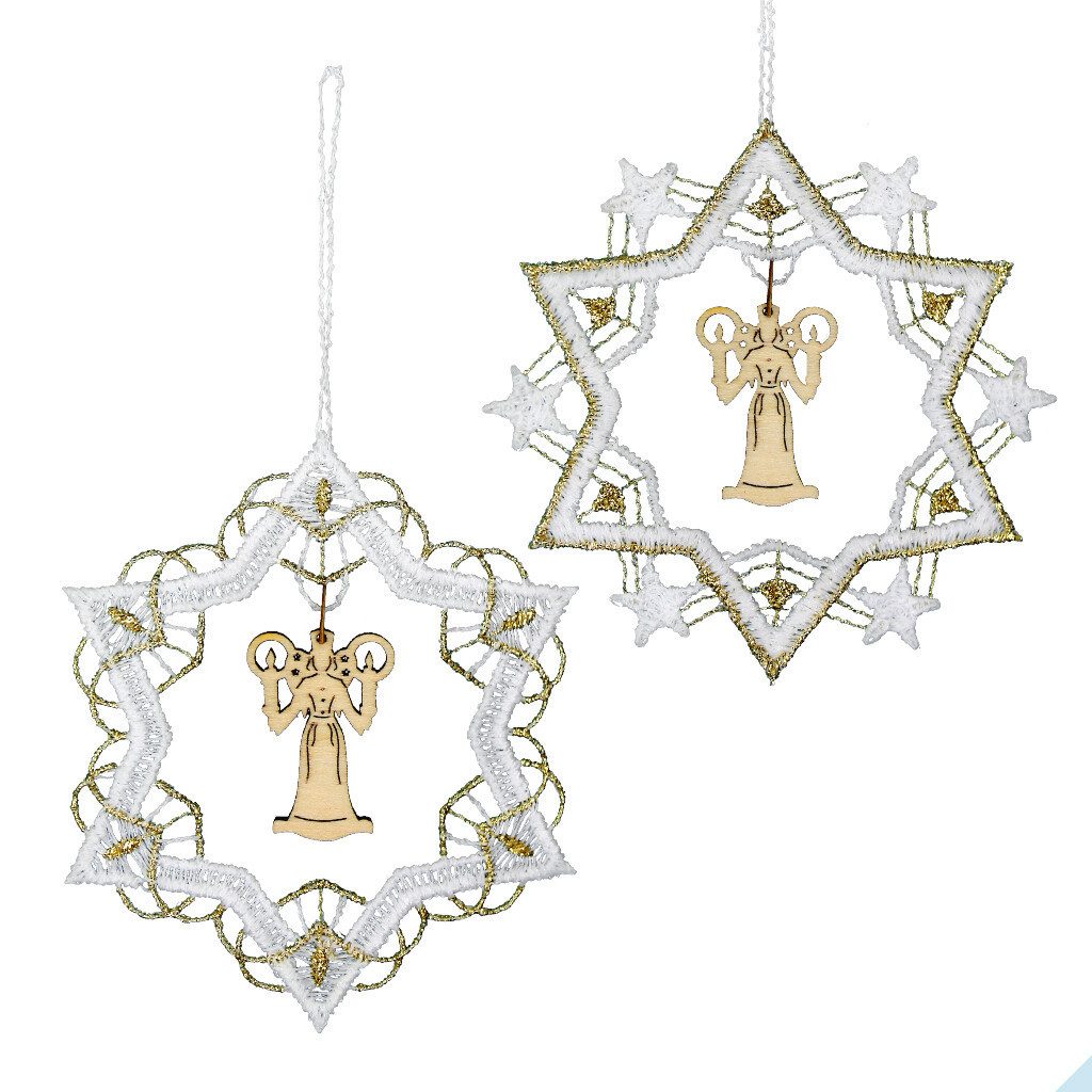 Baumbehang Baumbehang "Sternenmix" 9 cm 6 Stück (je 3 Stück) Spitze mit Holzkunst (6 St., Engel), Engel
