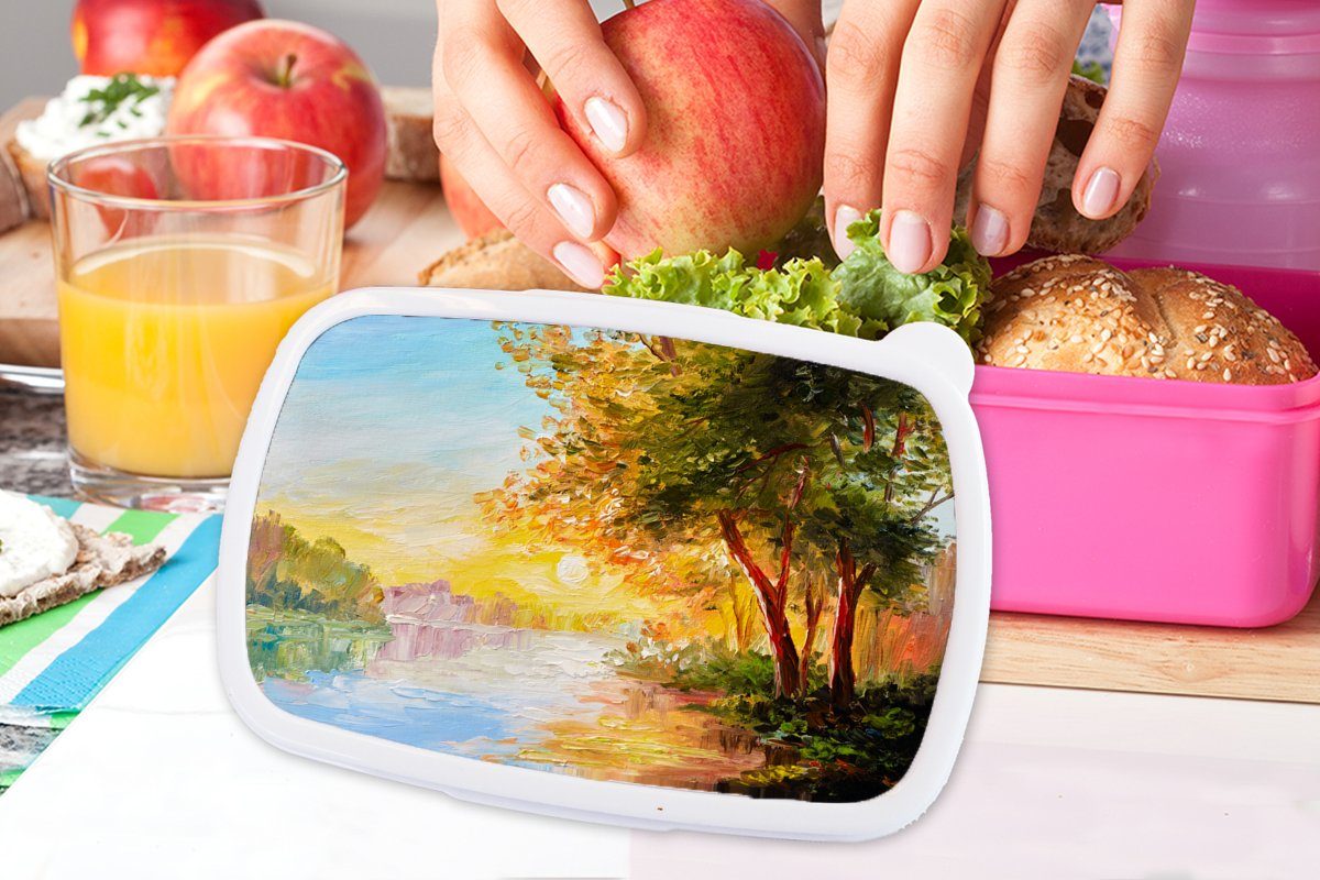 Natur Kunststoff, Brotdose für (2-tlg), Kinder, rosa Snackbox, Baum - Wasser, Kunststoff MuchoWow - Brotbox - Malerei Lunchbox Mädchen, Erwachsene,