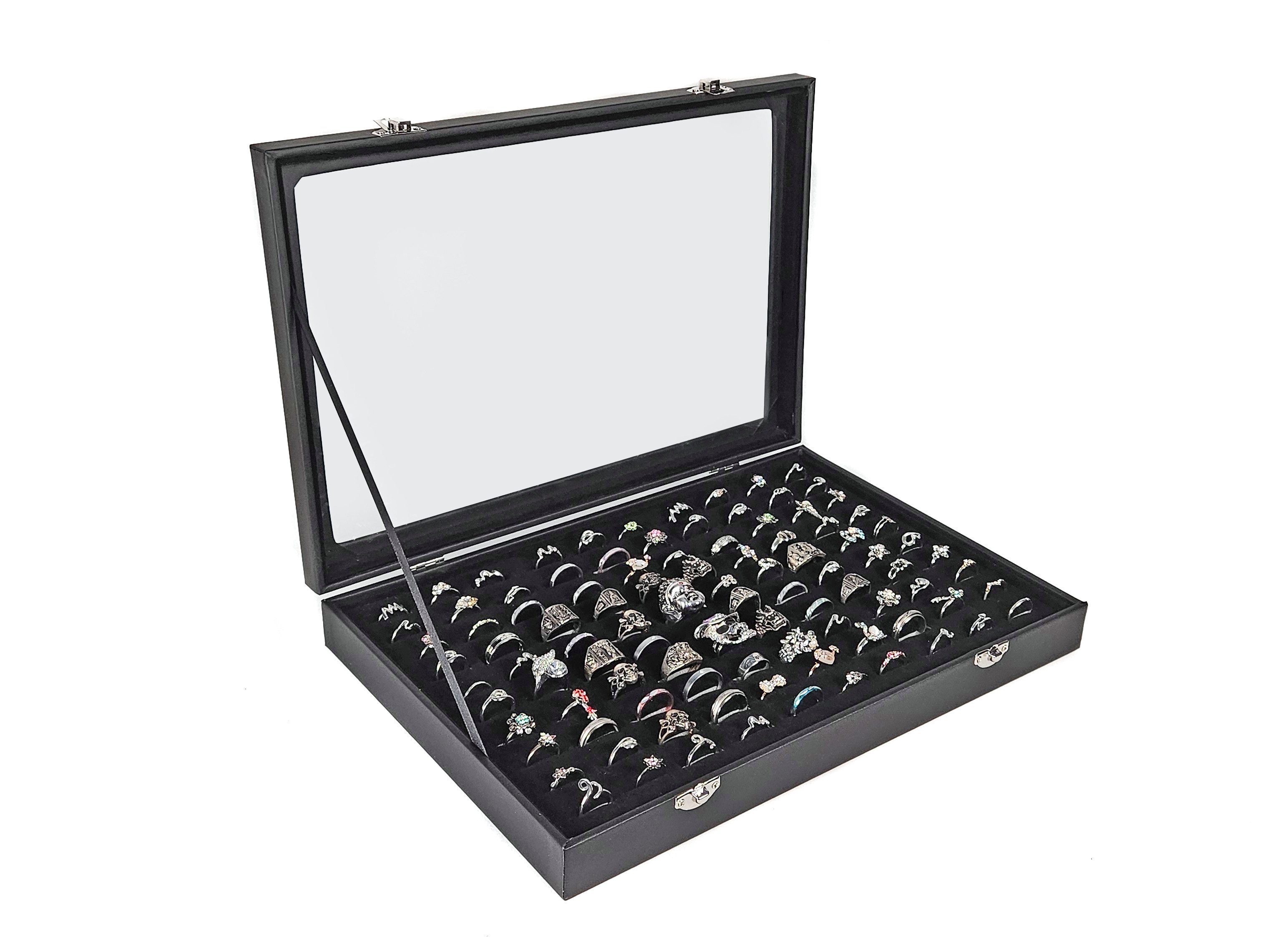 Yudu Schmuckkasten Schmuckkasten Schmucklade Schmucktablett Glasdeckel schwarz