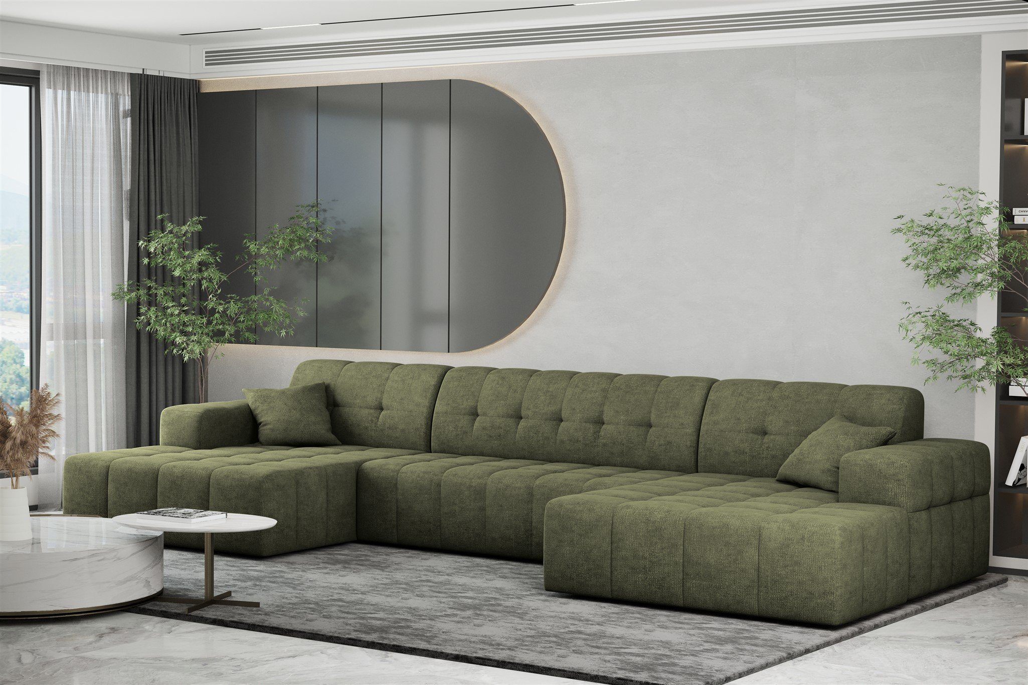 Fun Möbel Wohnlandschaft Sofa U-Form NANCY in Chenillestoff Perfect Harmony, inkl. 2 Zierkissen, Rundumbezug