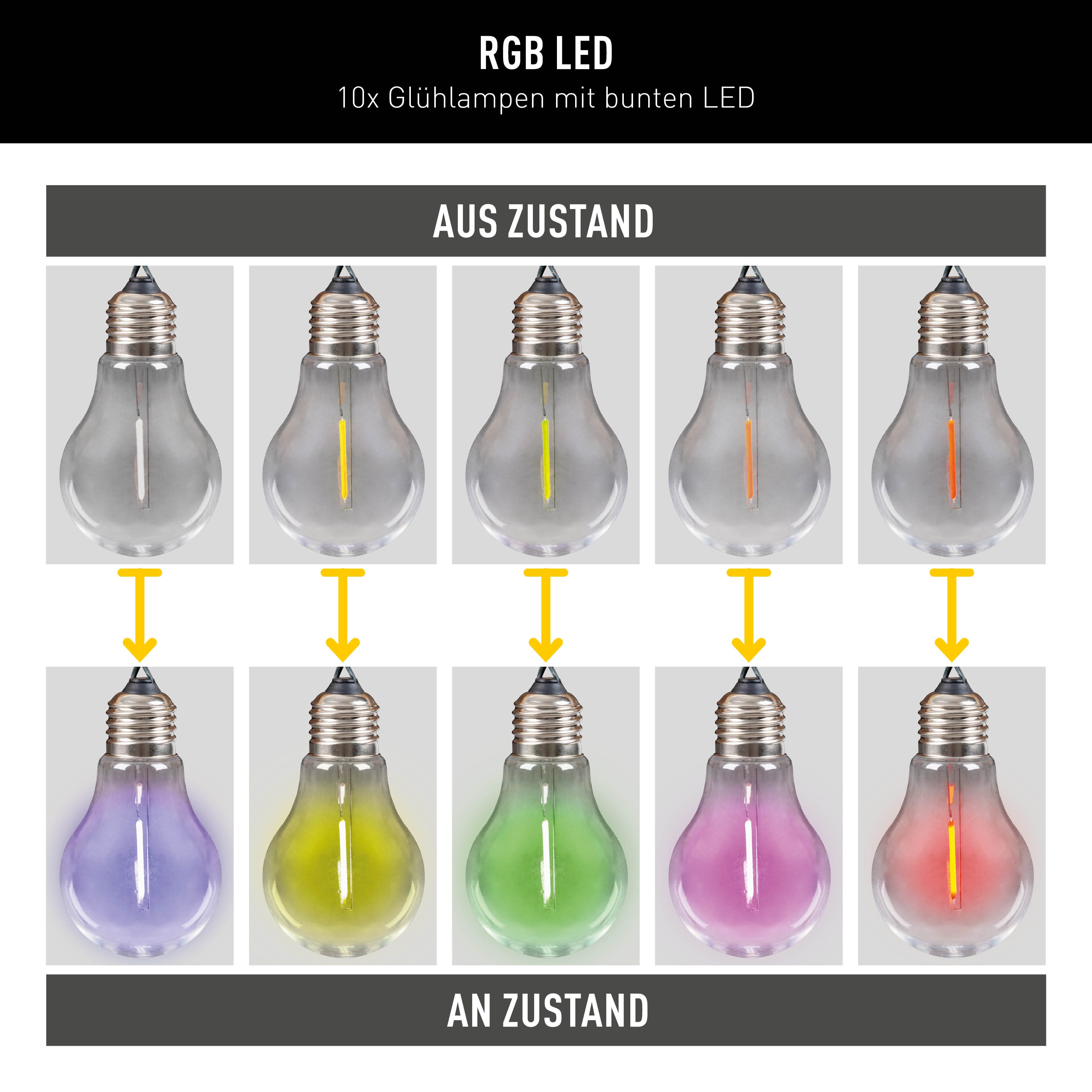 näve LED-Lichterkette Linda, 10-flammig, Solar, 10 Glühbirnen klar, RGB-LED günstig online kaufen