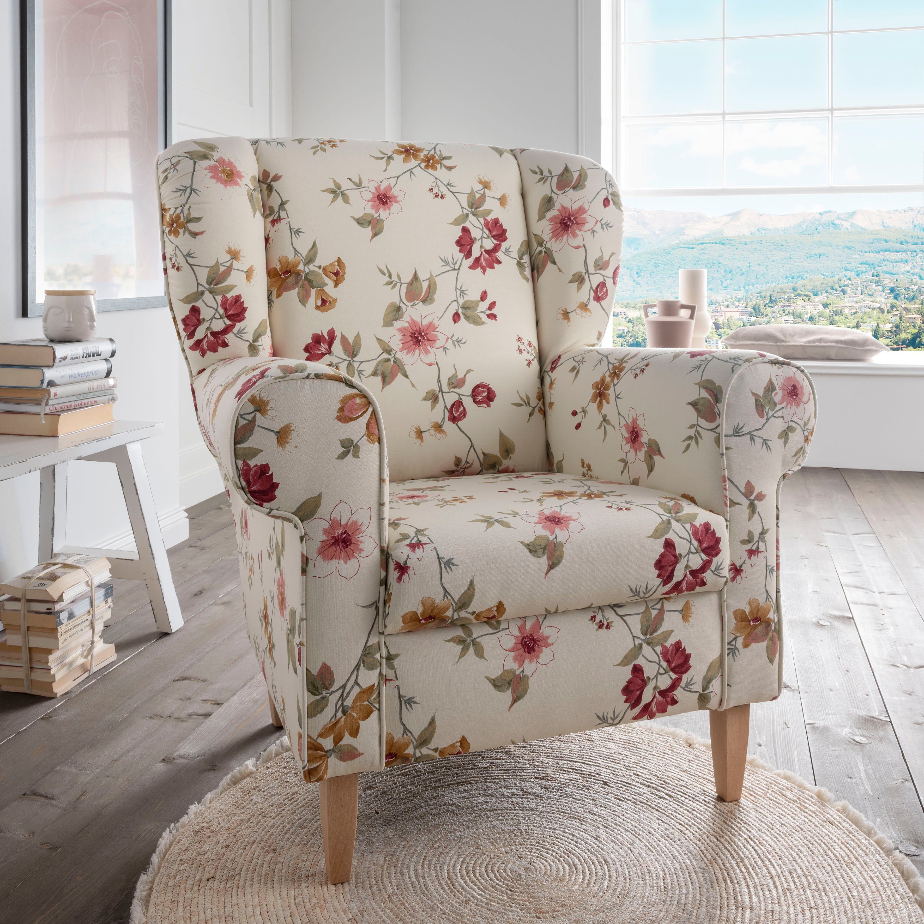 Home affaire Sessel Asino inkl. Hocker als Set, Ohrensessel bequem durch Federkern