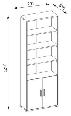 PREISBRECHER Aktenregal Clermont, BxHxT: 79,1x221,2x35 cm, in weiß mit 2 Türen und 6 Fächern