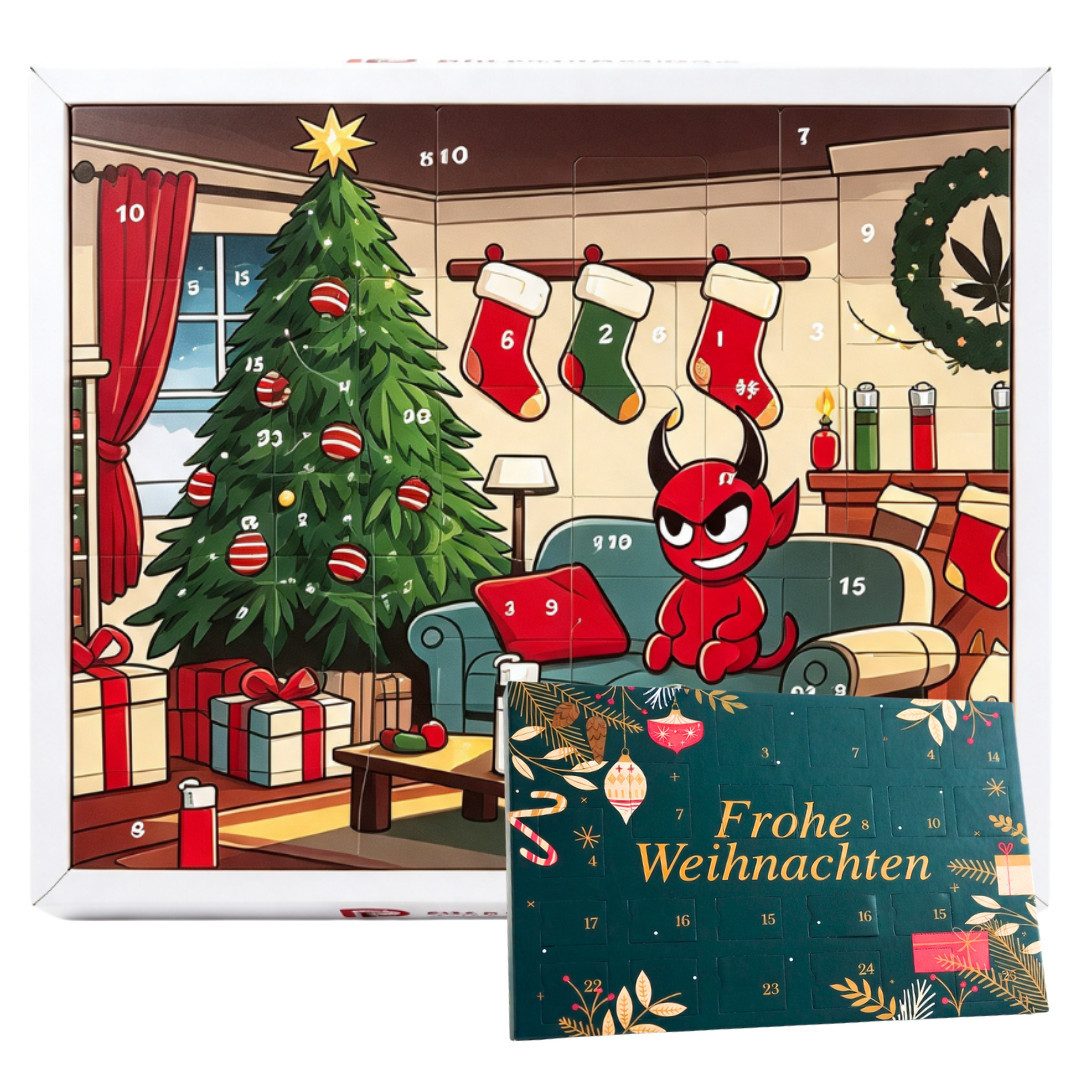 CLIPPER Adventskalender 2026 Feuerzeug GROß + Doug Tisch Adventskalender Frauen & Männer Feuer (Set, 48-tlg), 48 tlg - 24 Feuerzeug + 24 Schokolade Advent Kalender - Unisex