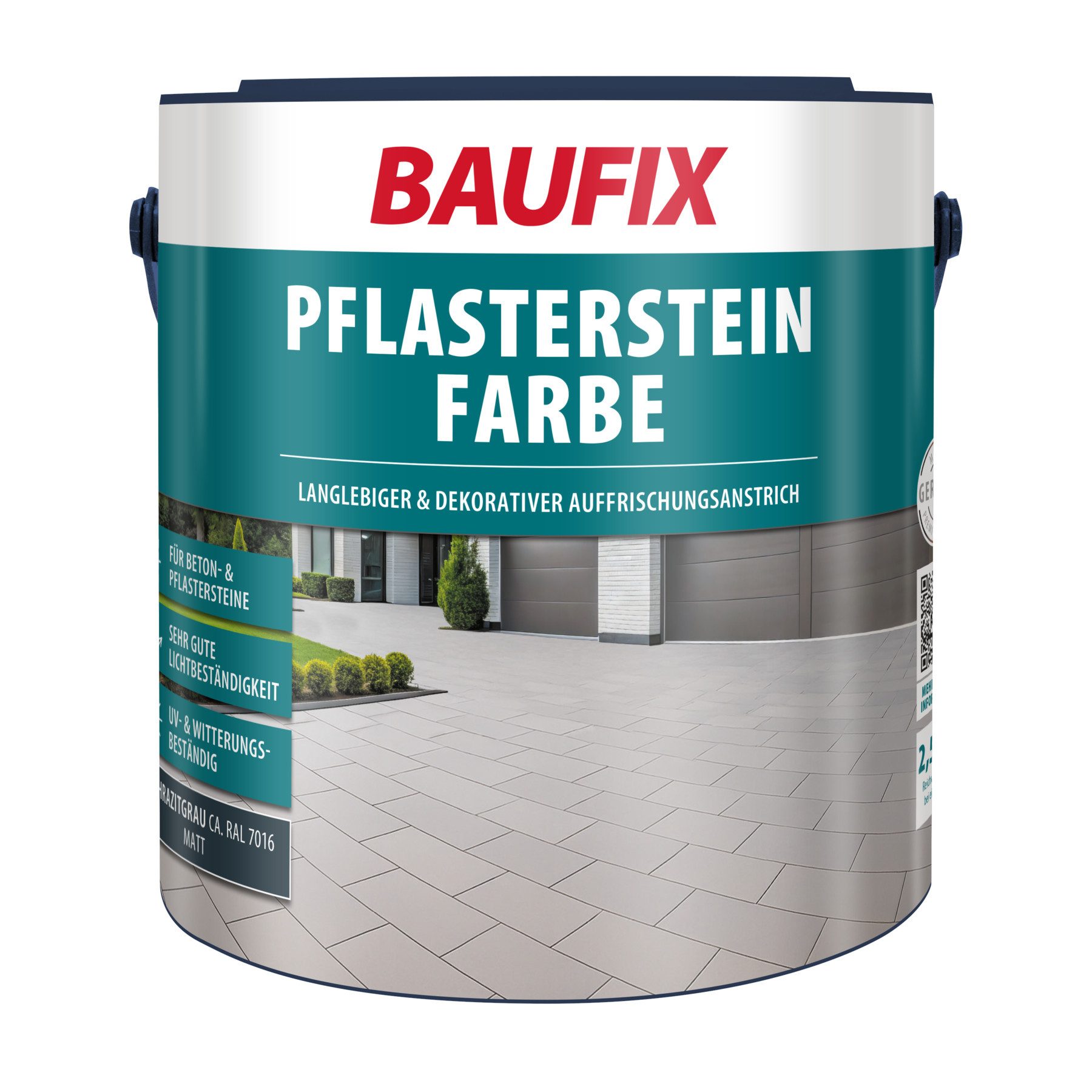 Baufix Bodenversiegelung Pflasterstein Farbe matt, 2,5 Liter für ca. 15 m², Auffrischungsanstrich für Beton- & Pflastersteine, lichtbeständig