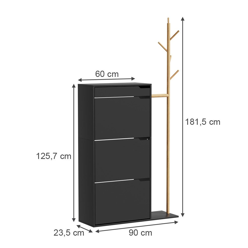 Vicco Schuhschrank Ivo, Schwarz, 90 x 181.5 cm mit 3 Fächern, 1 Schublade günstig online kaufen