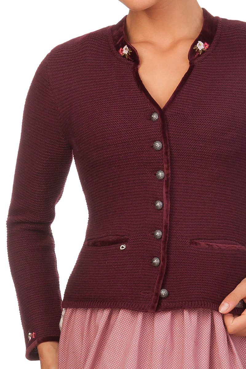 Spieth & Wensky Trachtenstrickjacke Trachten Strickjacke - MALTA - hellgrau, weinrot