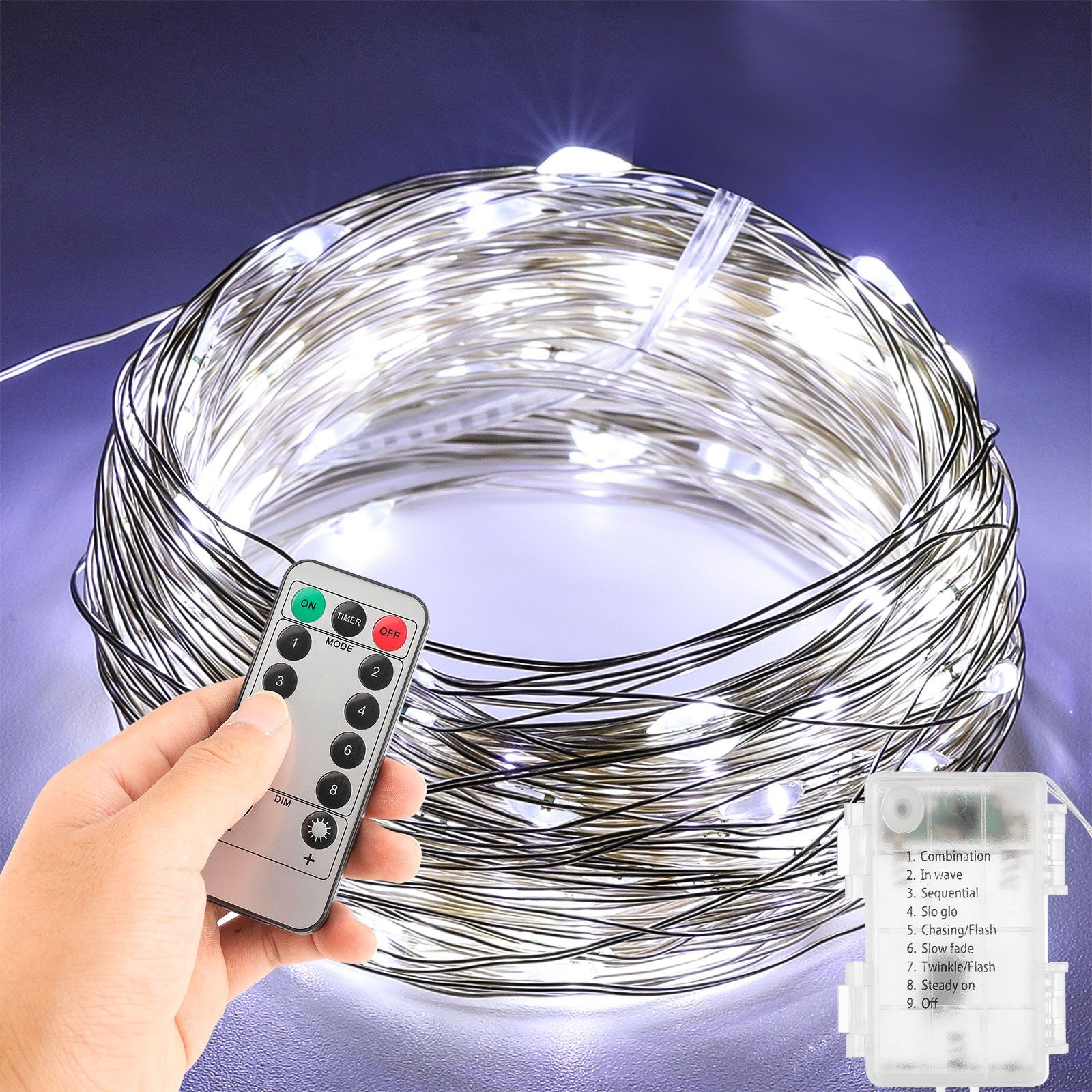 oyajia LEDLichterkette 10m/20m LED Lichterkette, AA Batterie betrieb