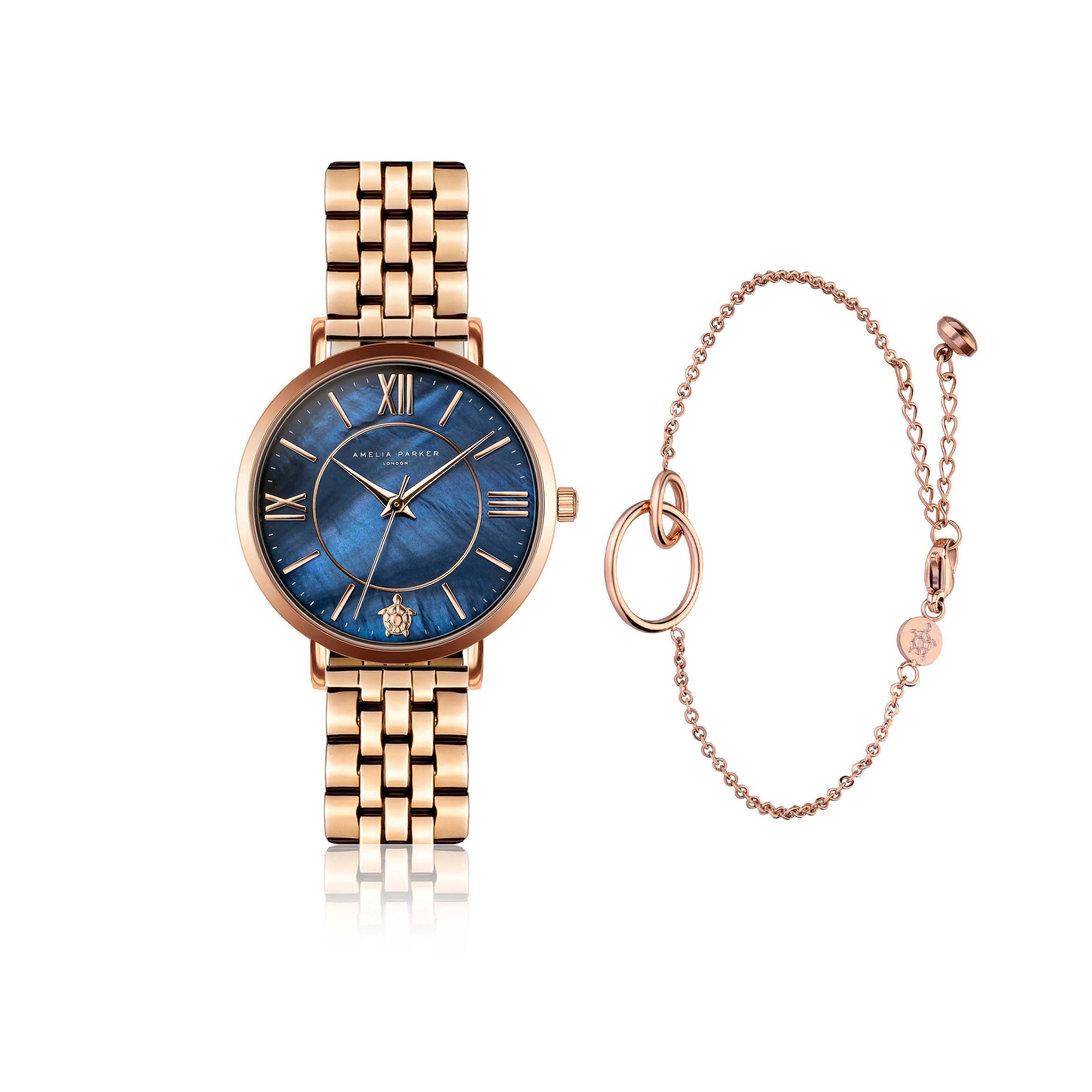 AMELIA PARKER Quarzuhr SAB5-4 Petite Blue Rose gold Link Set