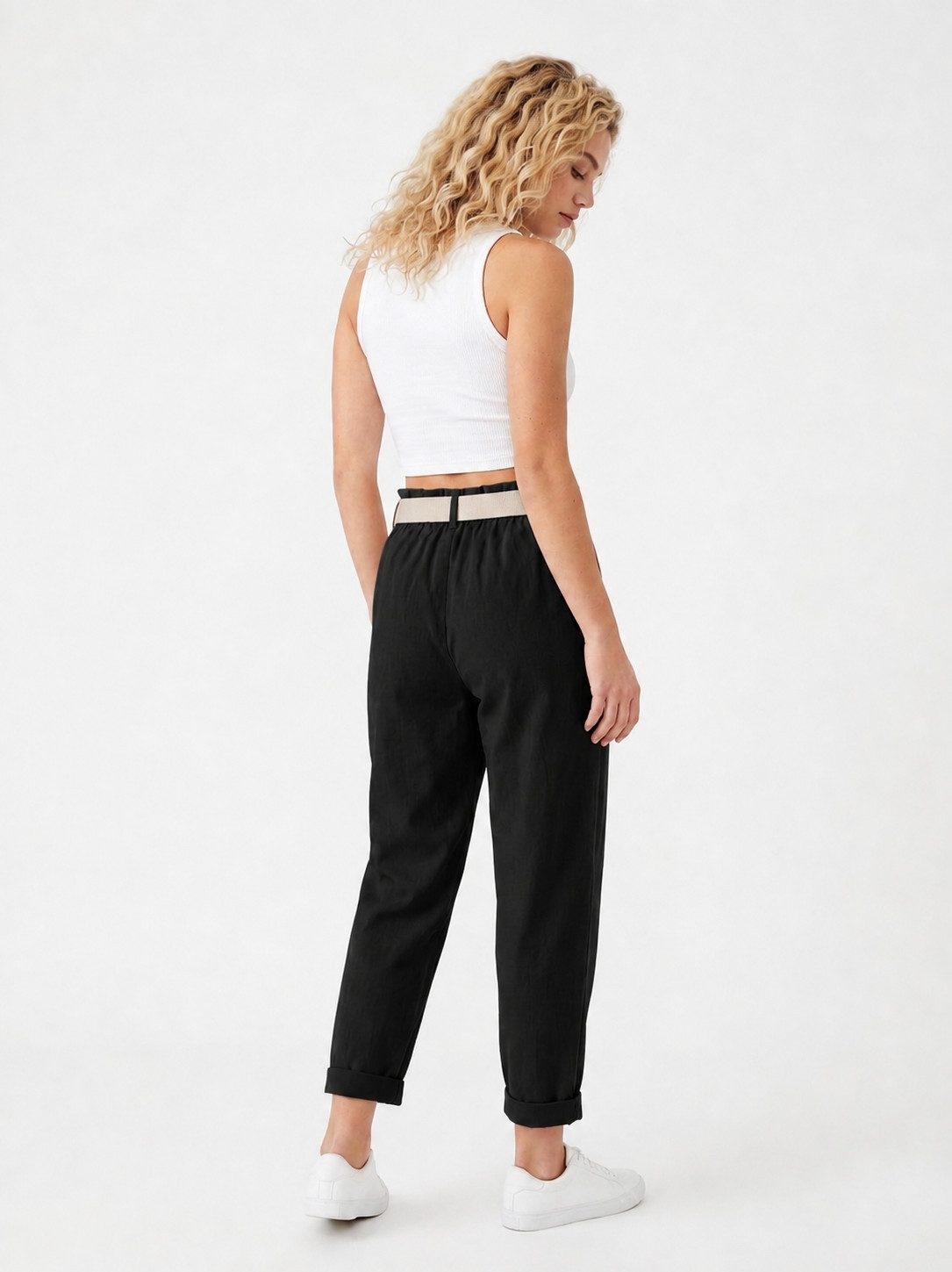 Kendindza Collection Stretch-Hose Damen Chino Hose Stretch mit Gürtel Stoffhose Damen elegant Loose Fit Weiches Material - Loose Fit - weiter geschnitten - Gürt – Bild 5 von 5