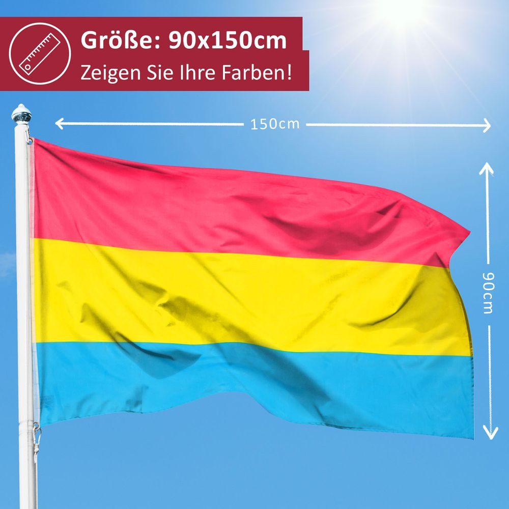PHENO FLAGS Flagge Pansexual Pride Flagge LGBT PAN 90 x 150 cm Pansexuelle Fahne (Hissflagge für Fahnenmast), Inkl. 2 Messing Ösen