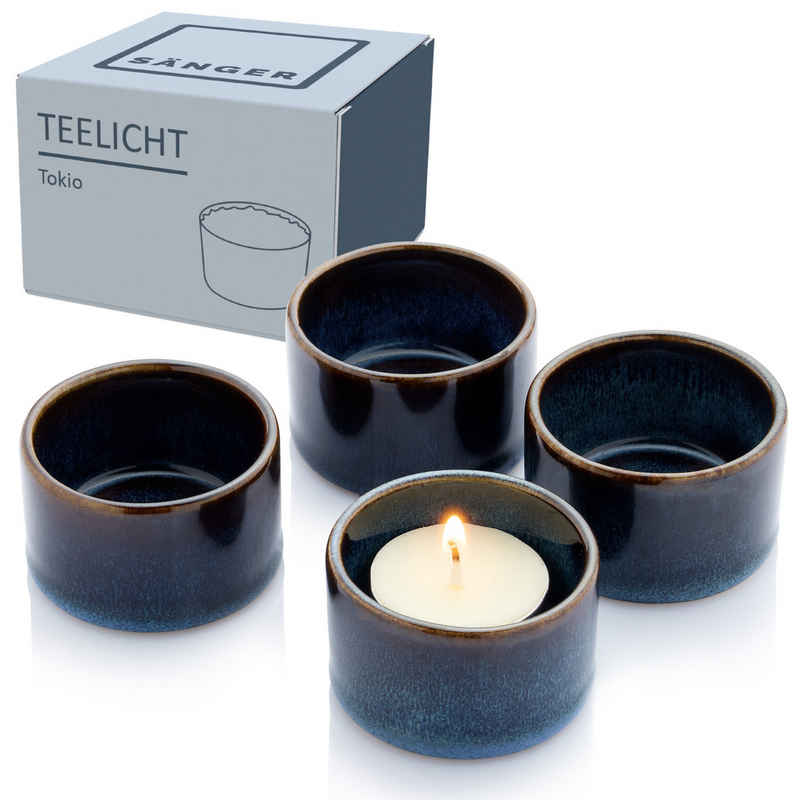 SÄNGER Teelichthalter Tokio (Set, 8 St., 4x Teelichthalter, 4x Teelichtkerze), individuell einsetzbar, Handmade